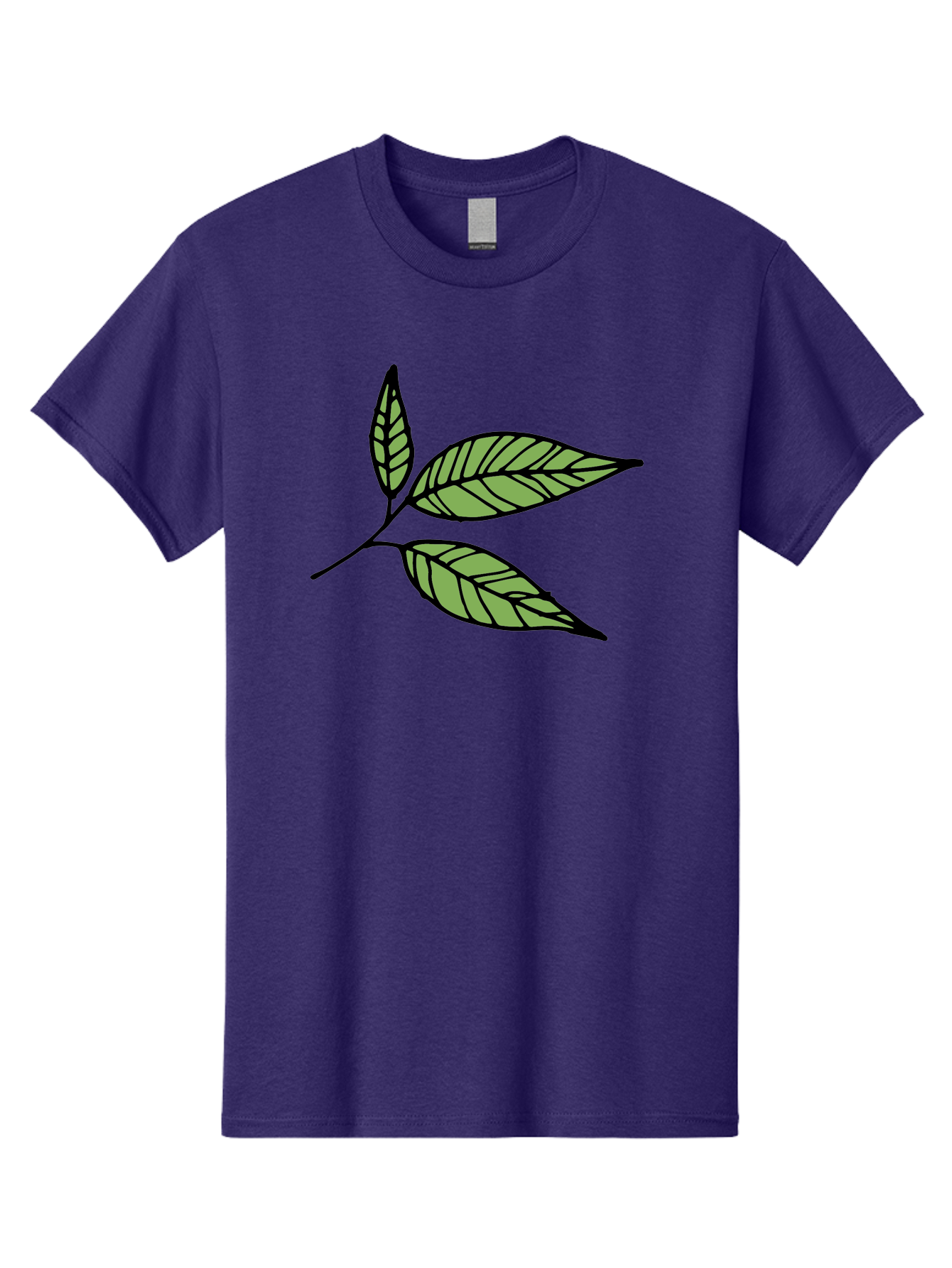 Three-Leaves Men'S Graphic Tee, 100% Cotton, Comfortable Casual Summer Wear, Machine Washable, Simple Leaf Illustration, Minimalist Design, Black Outline, Green Leaves, Leaf Veins, Foliage Artwork, Nature-Inspired Graphics, Aab144