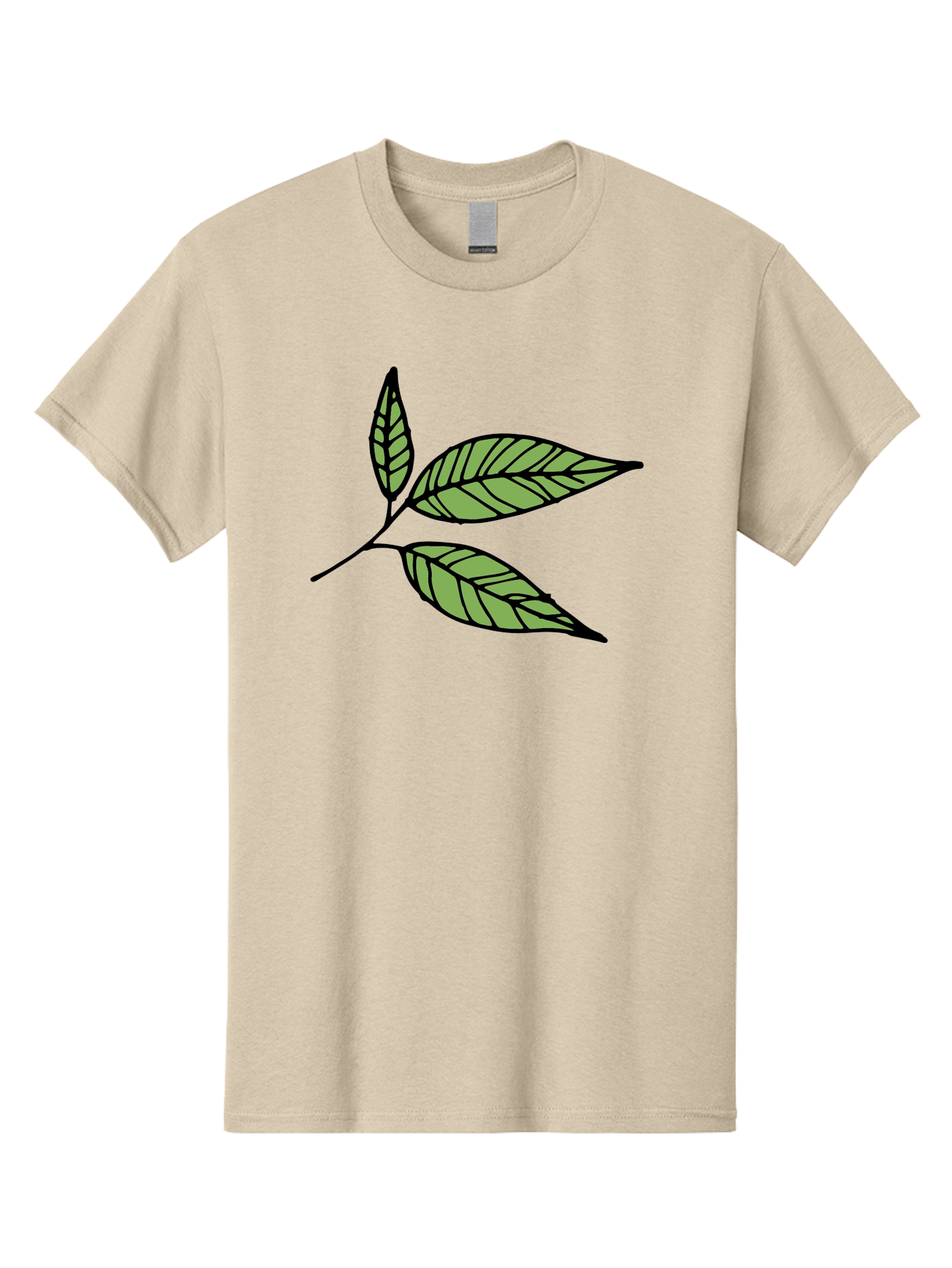Three-Leaves Men'S Graphic Tee, 100% Cotton, Comfortable Casual Summer Wear, Machine Washable, Simple Leaf Illustration, Minimalist Design, Black Outline, Green Leaves, Leaf Veins, Foliage Artwork, Nature-Inspired Graphics, Aab144
