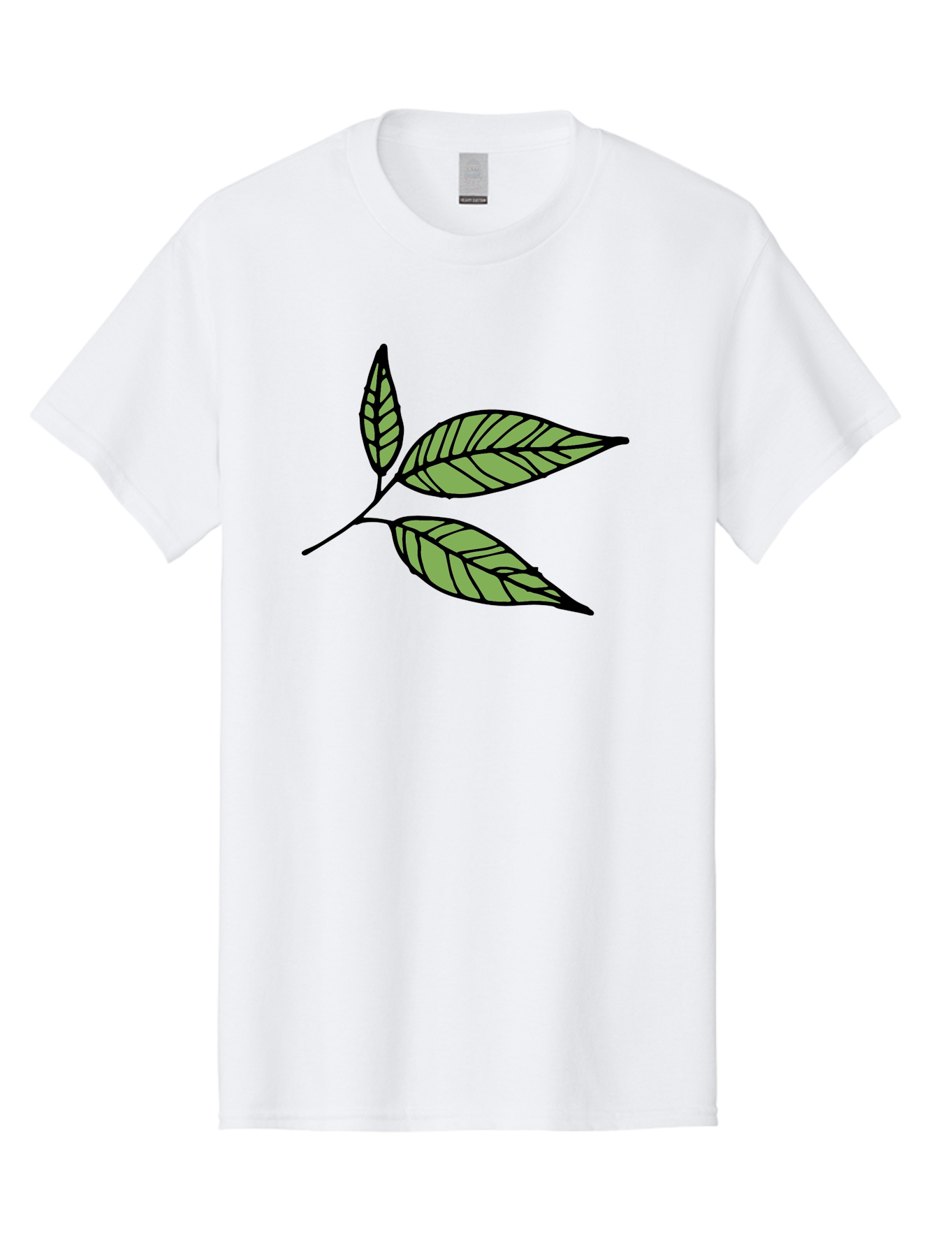 Three-Leaves Men'S Graphic Tee, 100% Cotton, Comfortable Casual Summer Wear, Machine Washable, Simple Leaf Illustration, Minimalist Design, Black Outline, Green Leaves, Leaf Veins, Foliage Artwork, Nature-Inspired Graphics, Aab144