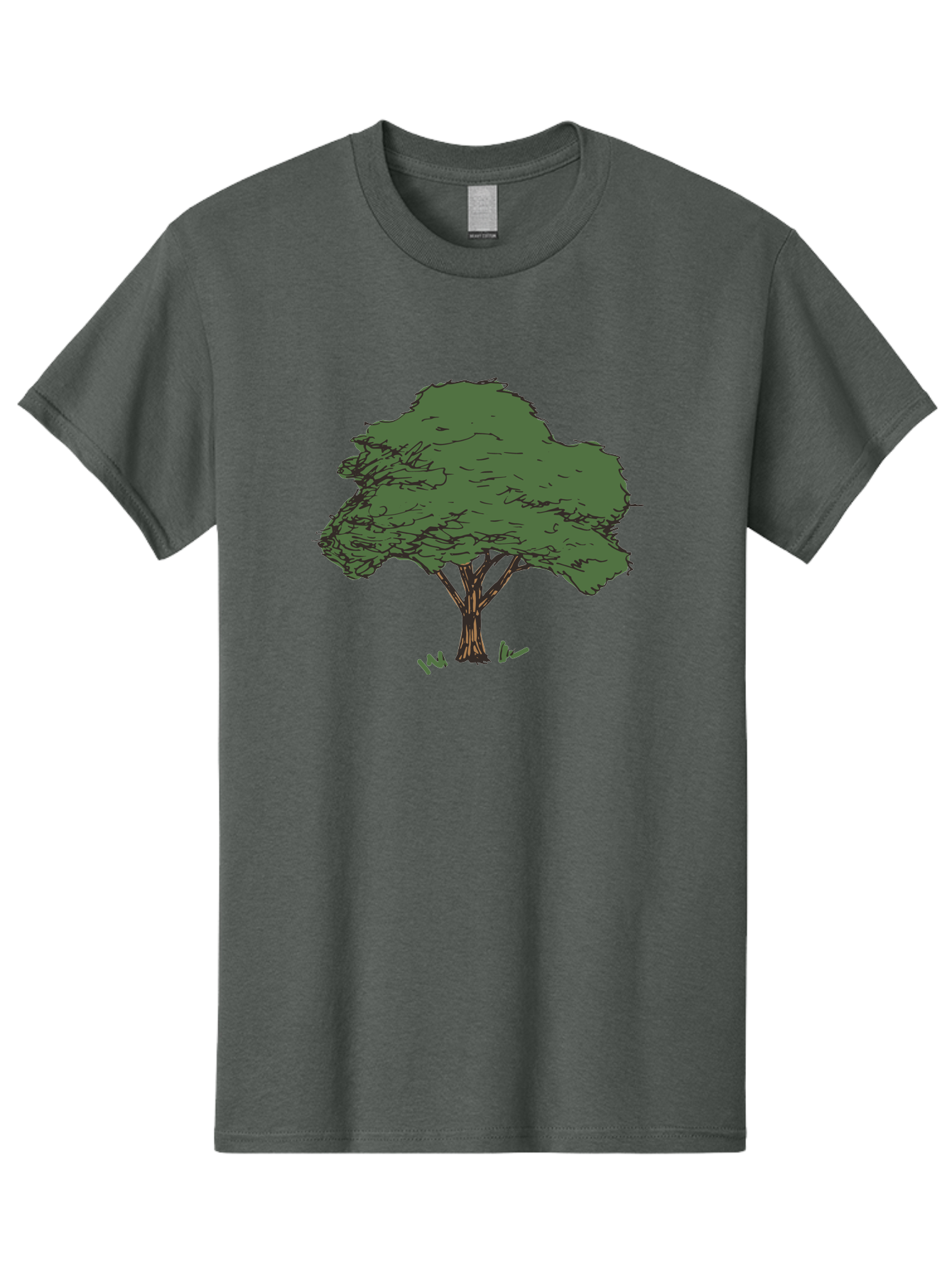 Tree-1 Men'S Graphic Tee, 100% Cotton, Comfortable Casual Summer Wear, Machine Washable, Simple Tree Illustration, Minimalist Design, Dark Green Foliage, Brown Trunk, Simple Branches, Whimsical Art, Digital Drawing, Abstract Tree, Aab147
