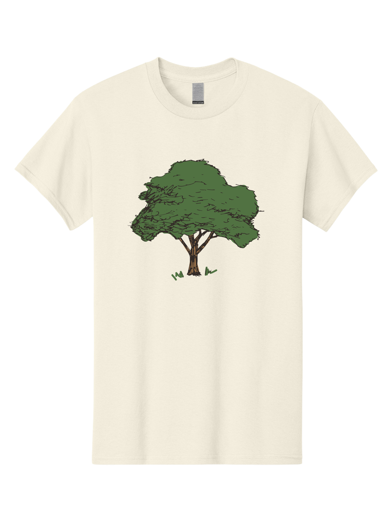 Tree-1 Men'S Graphic Tee, 100% Cotton, Comfortable Casual Summer Wear, Machine Washable, Simple Tree Illustration, Minimalist Design, Dark Green Foliage, Brown Trunk, Simple Branches, Whimsical Art, Digital Drawing, Abstract Tree, Aab147
