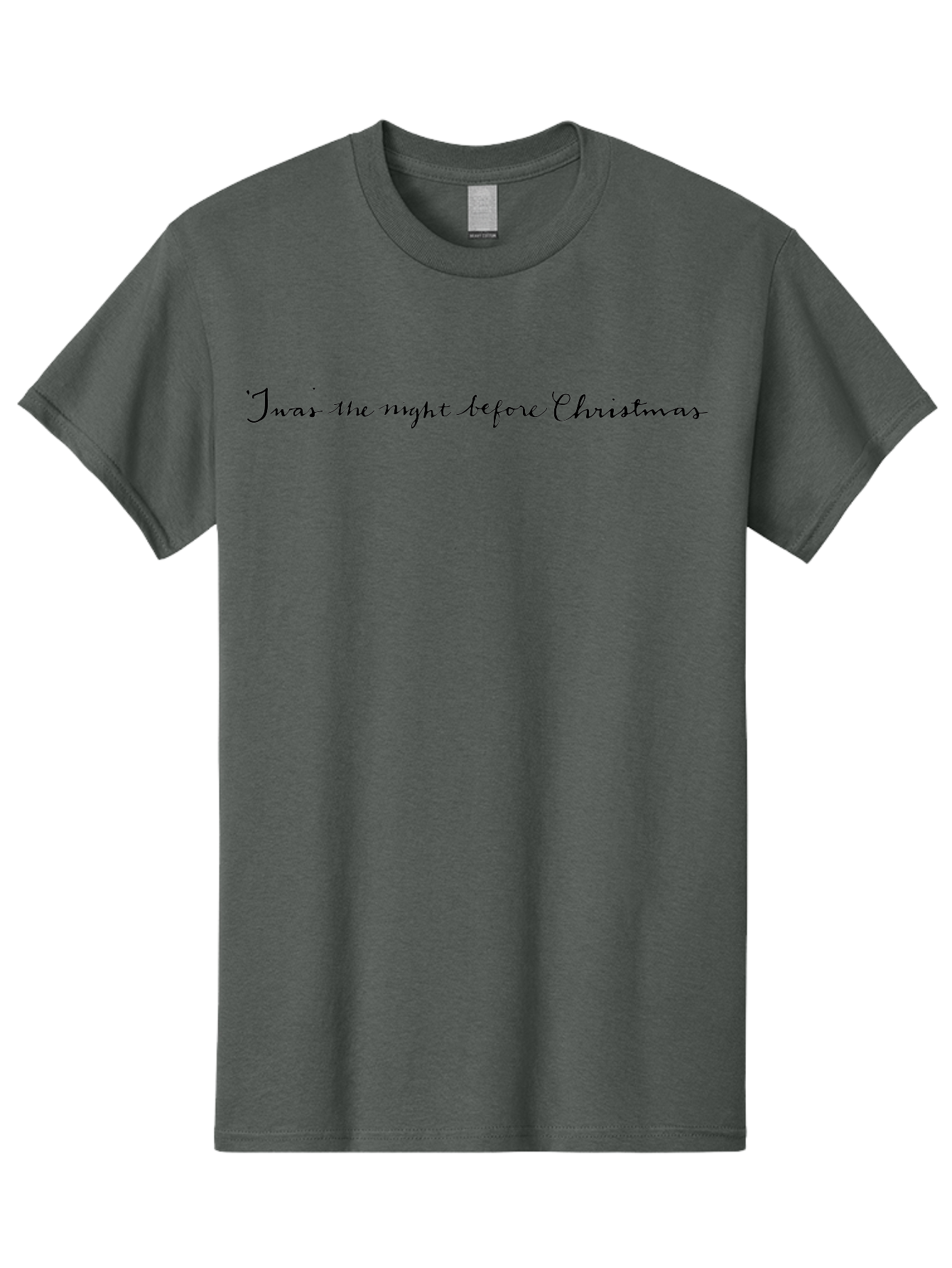 Twas-Night-Before-Christmas Men'S Graphic Tee, 100% Cotton, Comfortable Casual Summer Wear, Machine Washable, Classic Christmas Quote, Holiday Phrase, Festive Sayings, Black Cursive Text, Christmas Eve, Holiday Season, Winter Wonderland, Aab151