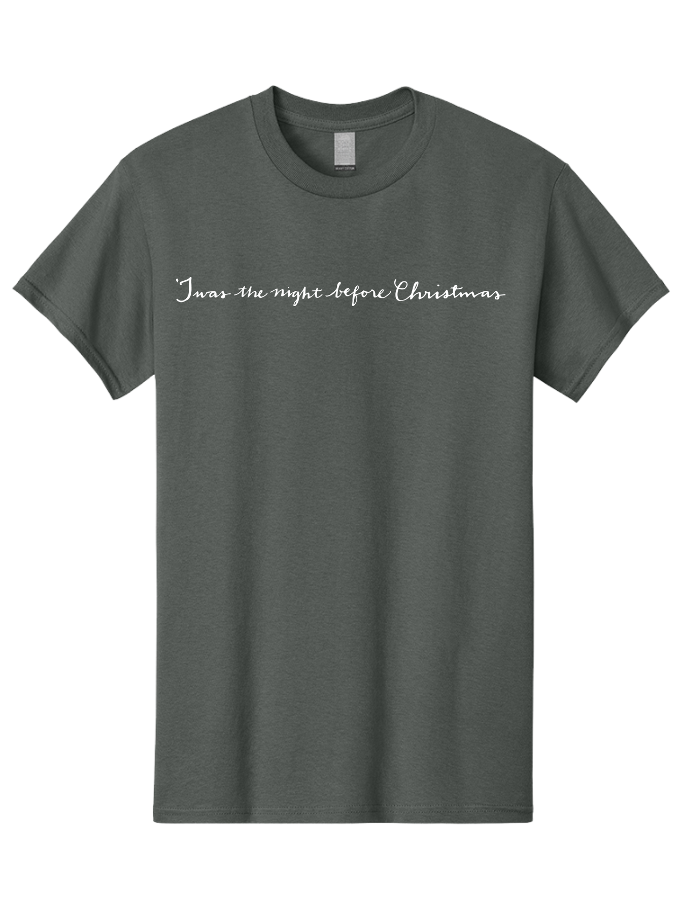 Twas-The-Night-Before-Christmas Men'S Graphic Tee, 100% Cotton, Comfortable Casual Summer Wear, Machine Washable, Christmas Quote, Festive Phrase, Holiday Cheer, White Cursive Text, Christmas Eve, Winter Wonderland, Seasonal Greetings Aab152