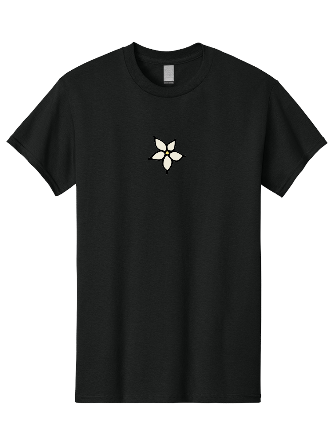 White-Flower-1 Men'S Graphic Tee, 100% Cotton, Comfortable Casual Summer Wear, Machine Washable, Simple Flower Illustration, Minimalist Design, White Petals, Black Outline, Yellow Center, Delicate Charm, Elegant Simplicity, Floral Motif, Aab160