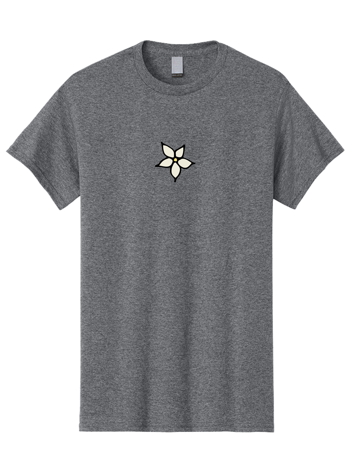 White-Flower-1 Men'S Graphic Tee, 100% Cotton, Comfortable Casual Summer Wear, Machine Washable, Simple Flower Illustration, Minimalist Design, White Petals, Black Outline, Yellow Center, Delicate Charm, Elegant Simplicity, Floral Motif, Aab160