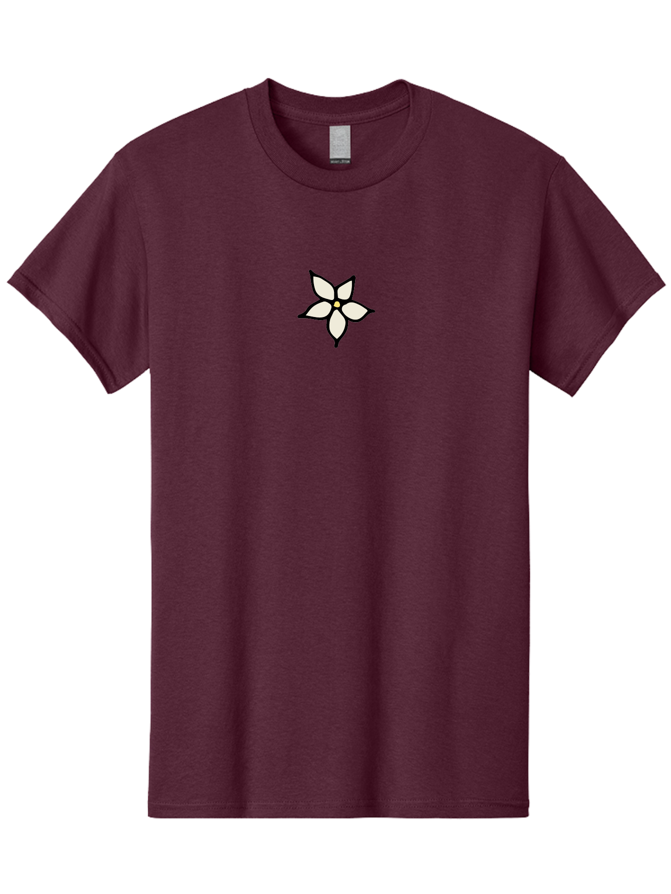 White-Flower-1 Men'S Graphic Tee, 100% Cotton, Comfortable Casual Summer Wear, Machine Washable, Simple Flower Illustration, Minimalist Design, White Petals, Black Outline, Yellow Center, Delicate Charm, Elegant Simplicity, Floral Motif, Aab160
