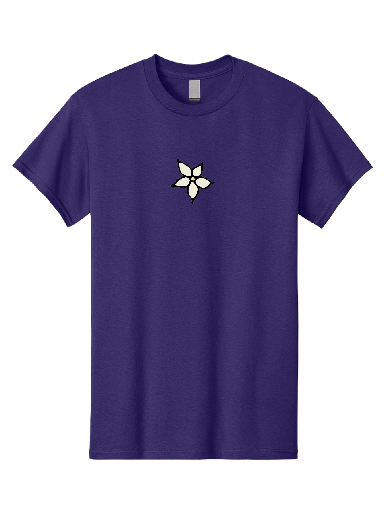 White-Flower-1 Men'S Graphic Tee, 100% Cotton, Comfortable Casual Summer Wear, Machine Washable, Simple Flower Illustration, Minimalist Design, White Petals, Black Outline, Yellow Center, Delicate Charm, Elegant Simplicity, Floral Motif, Aab160