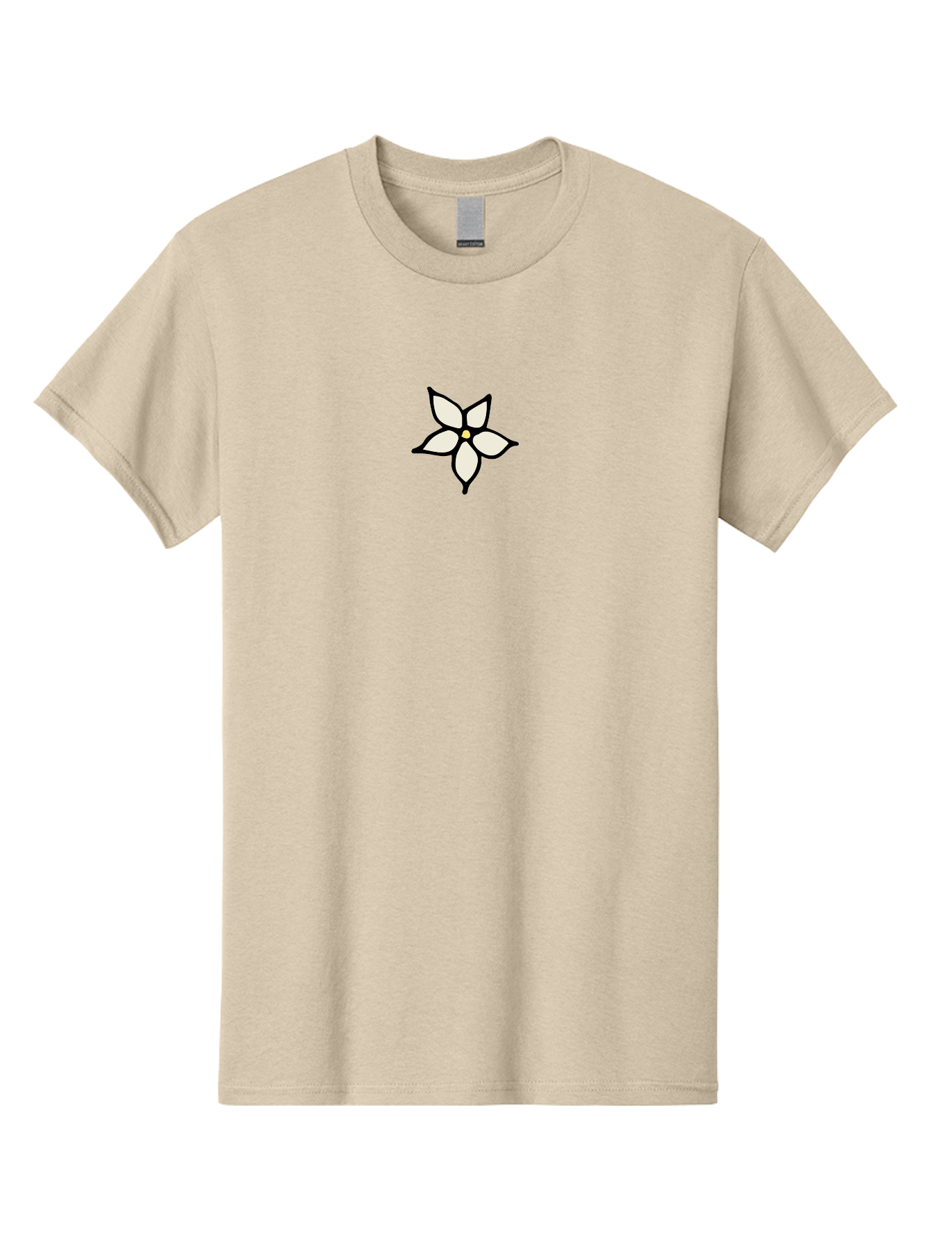 White-Flower-1 Men'S Graphic Tee, 100% Cotton, Comfortable Casual Summer Wear, Machine Washable, Simple Flower Illustration, Minimalist Design, White Petals, Black Outline, Yellow Center, Delicate Charm, Elegant Simplicity, Floral Motif, Aab160