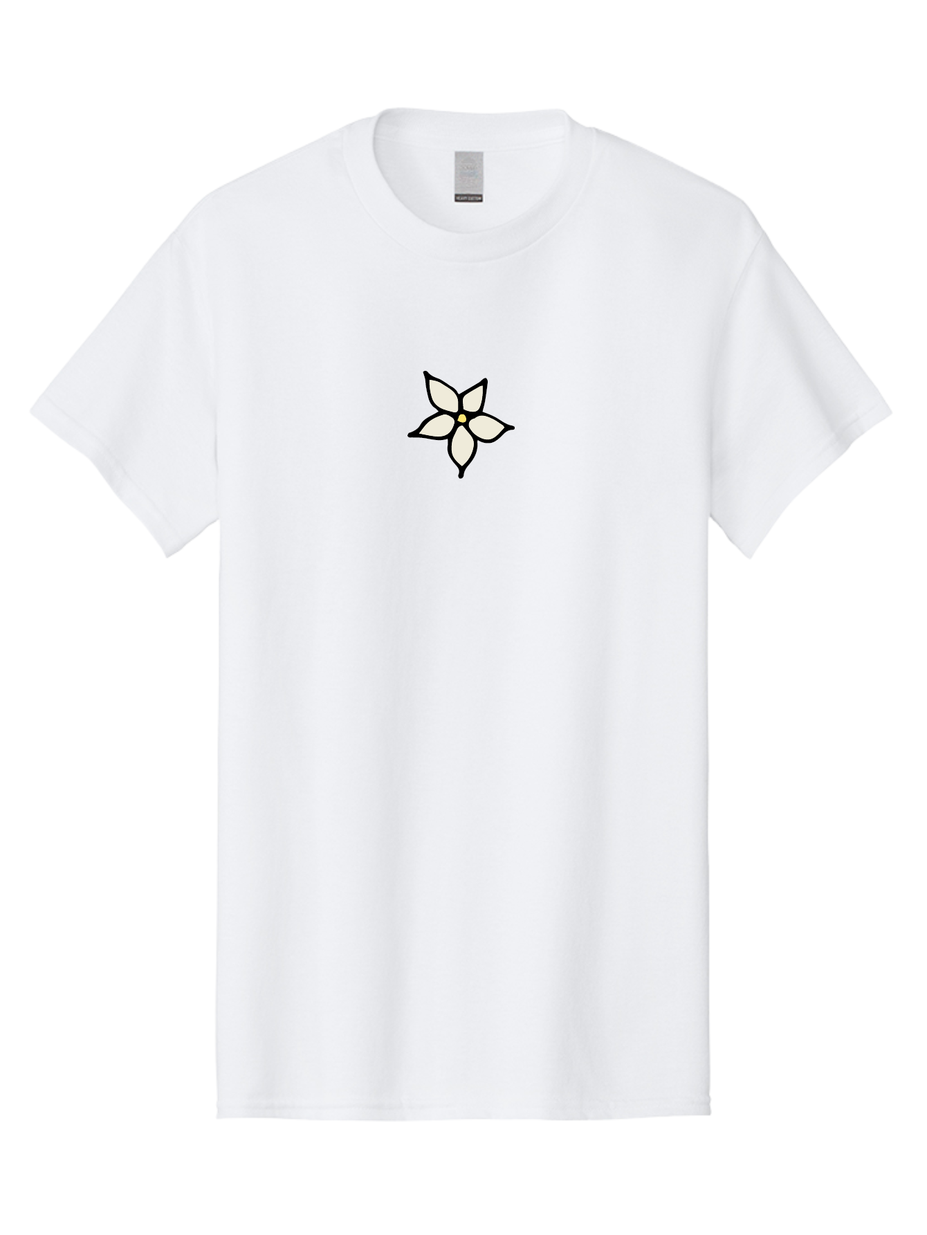 White-Flower-1 Men'S Graphic Tee, 100% Cotton, Comfortable Casual Summer Wear, Machine Washable, Simple Flower Illustration, Minimalist Design, White Petals, Black Outline, Yellow Center, Delicate Charm, Elegant Simplicity, Floral Motif, Aab160