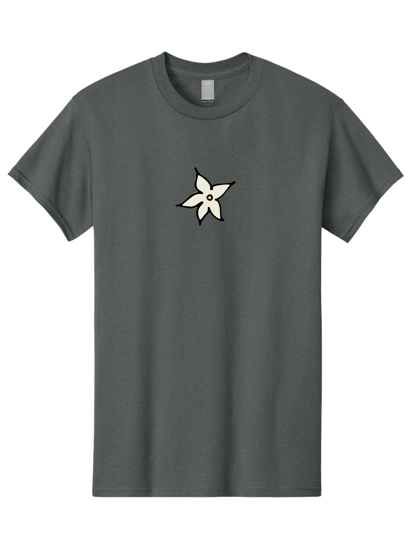 White-Flower-2 Men'S Graphic Tee, 100% Cotton, Comfortable Casual Summer Wear, Machine Washable, White Flower, Simple Design, Minimalist Art, Five Petals, Black Outline, Yellow Center, Delicate Illustration, Floral Motif Aab161