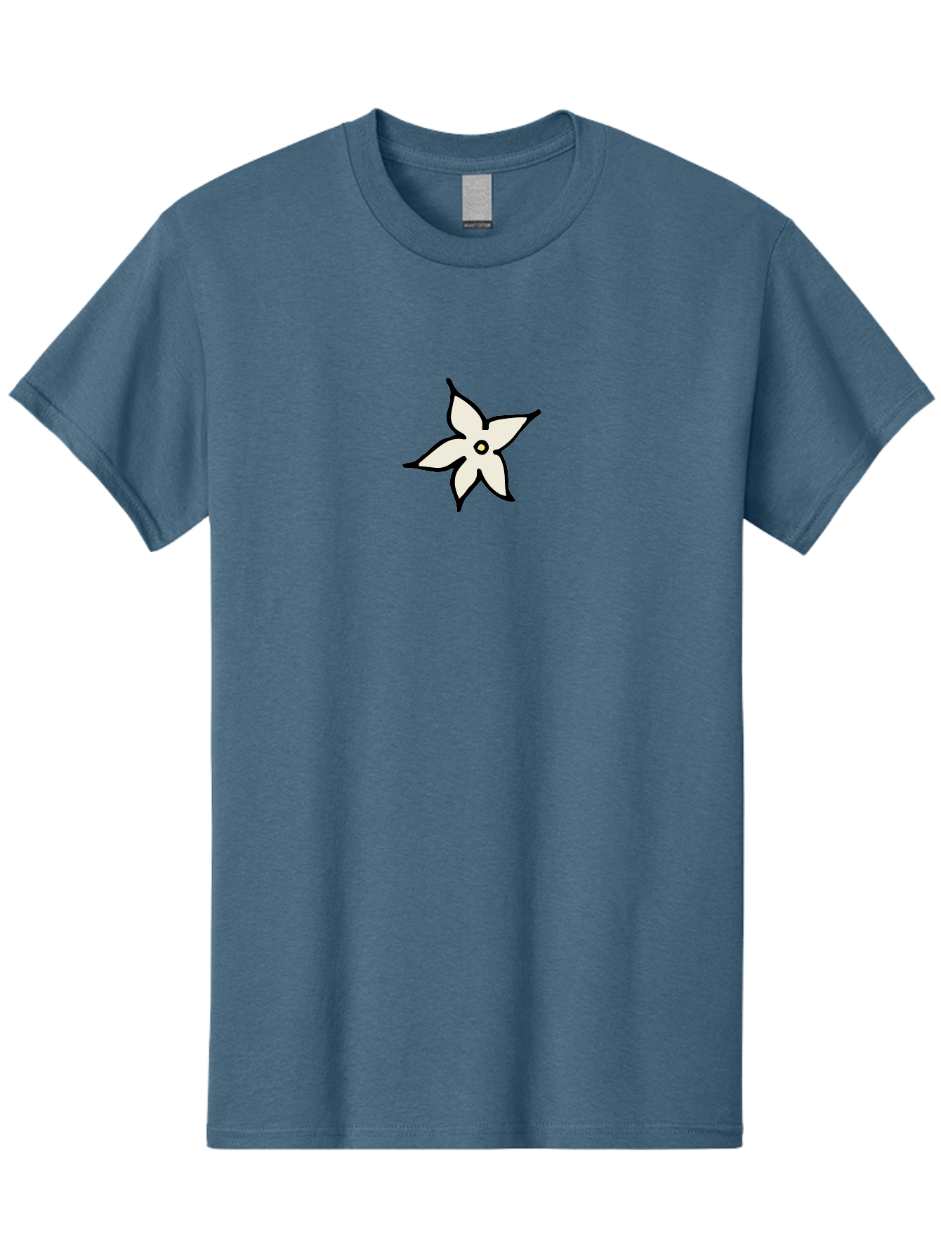 White-Flower-2 Men'S Graphic Tee, 100% Cotton, Comfortable Casual Summer Wear, Machine Washable, White Flower, Simple Design, Minimalist Art, Five Petals, Black Outline, Yellow Center, Delicate Illustration, Floral Motif Aab161