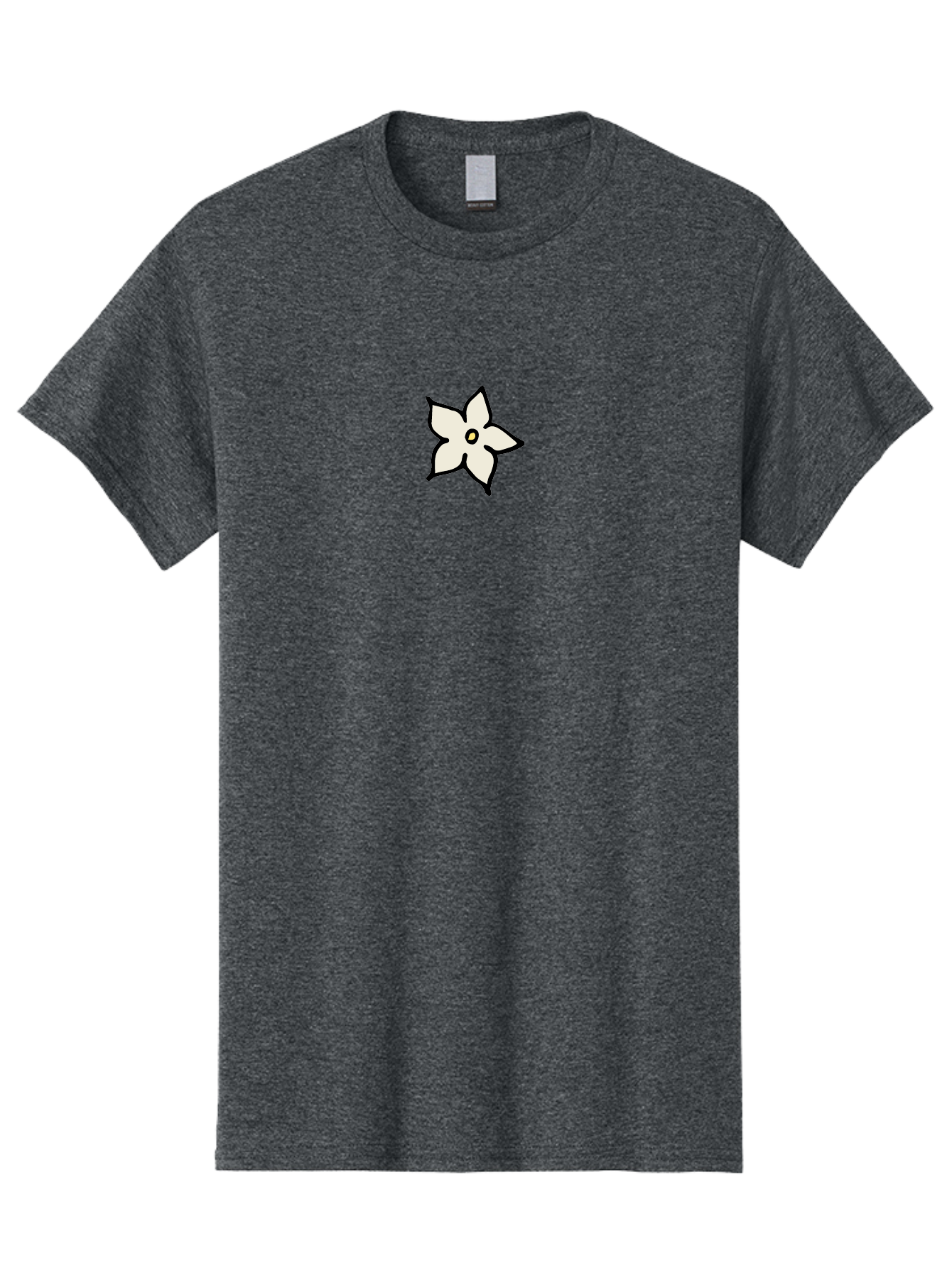 White-Flower Men'S Graphic Tee, 100% Cotton, Comfortable Casual Summer Wear, Machine Washable, Simple White Flower, Minimalist Design, Five-Petaled Flower, Black Outline, Centered Composition, Floral Icon, Cartoon-Style Flower, Simple Graphics Aab162