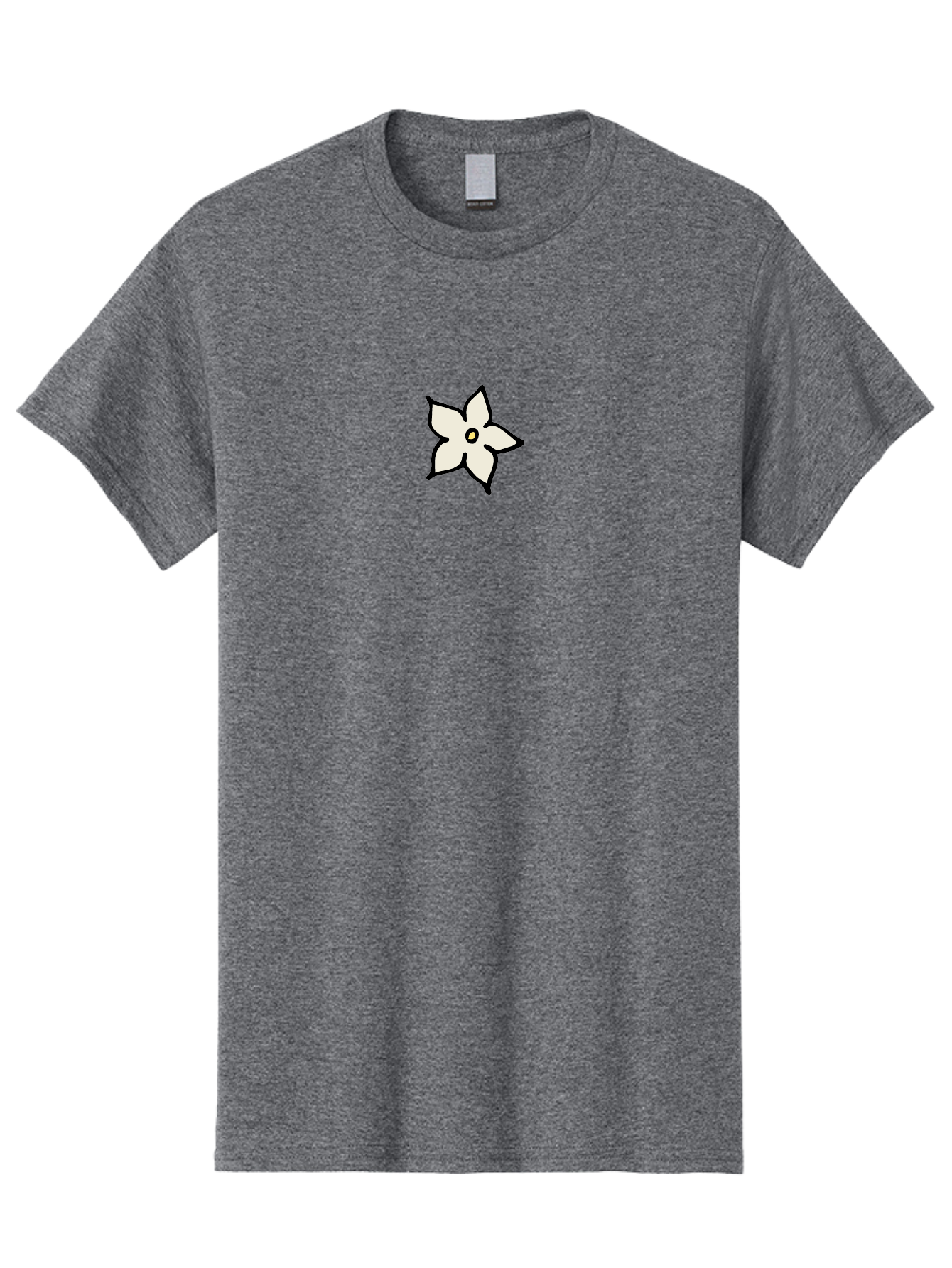 White-Flower Men'S Graphic Tee, 100% Cotton, Comfortable Casual Summer Wear, Machine Washable, Simple White Flower, Minimalist Design, Five-Petaled Flower, Black Outline, Centered Composition, Floral Icon, Cartoon-Style Flower, Simple Graphics Aab162