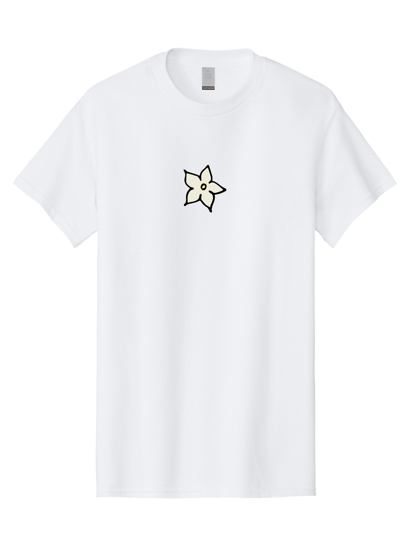 White-Flower Men'S Graphic Tee, 100% Cotton, Comfortable Casual Summer Wear, Machine Washable, Simple White Flower, Minimalist Design, Five-Petaled Flower, Black Outline, Centered Composition, Floral Icon, Cartoon-Style Flower, Simple Graphics Aab162