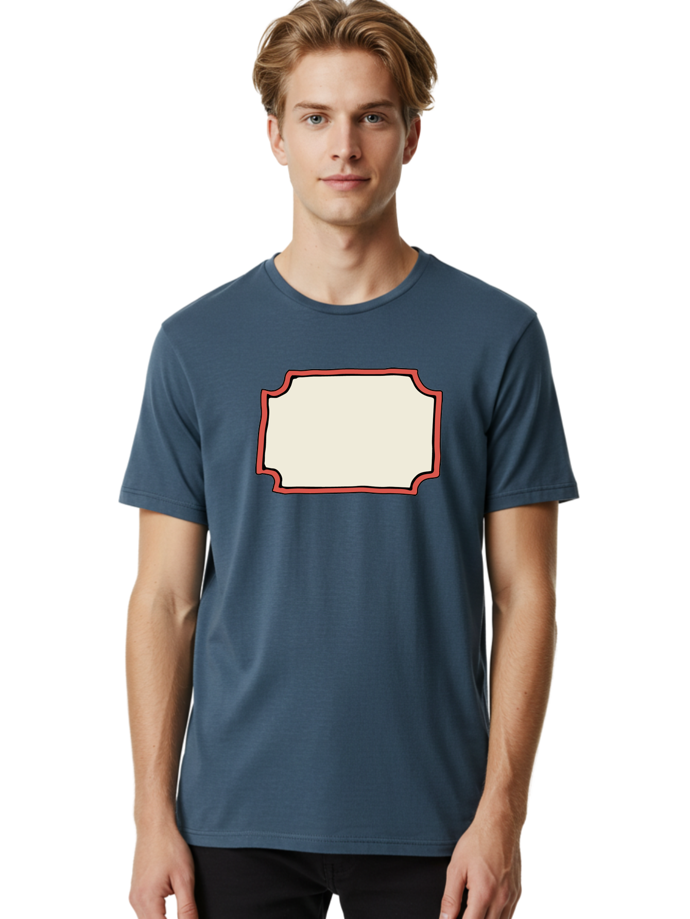 White-Label Men'S Graphic Tee, 100% Cotton, Comfortable Casual Summer Wear, Machine Washable, Blank Sign, Empty Sign, Red Border, White Background, Simple Design, Graphic Element, Customizable Template, Placeholder Text, Signage Mockup Aab163