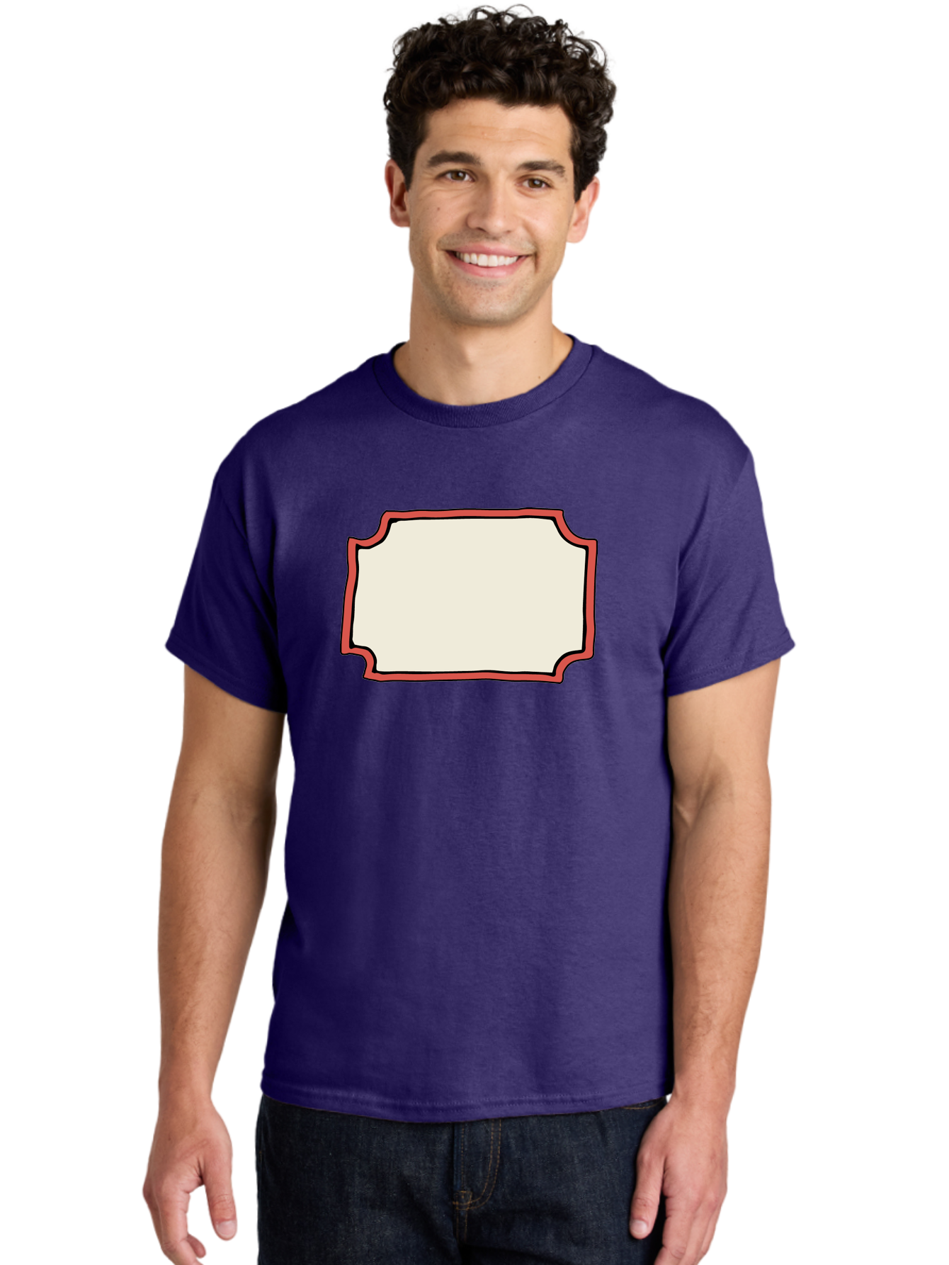 White-Label Men'S Graphic Tee, 100% Cotton, Comfortable Casual Summer Wear, Machine Washable, Blank Sign, Empty Sign, Red Border, White Background, Simple Design, Graphic Element, Customizable Template, Placeholder Text, Signage Mockup Aab163