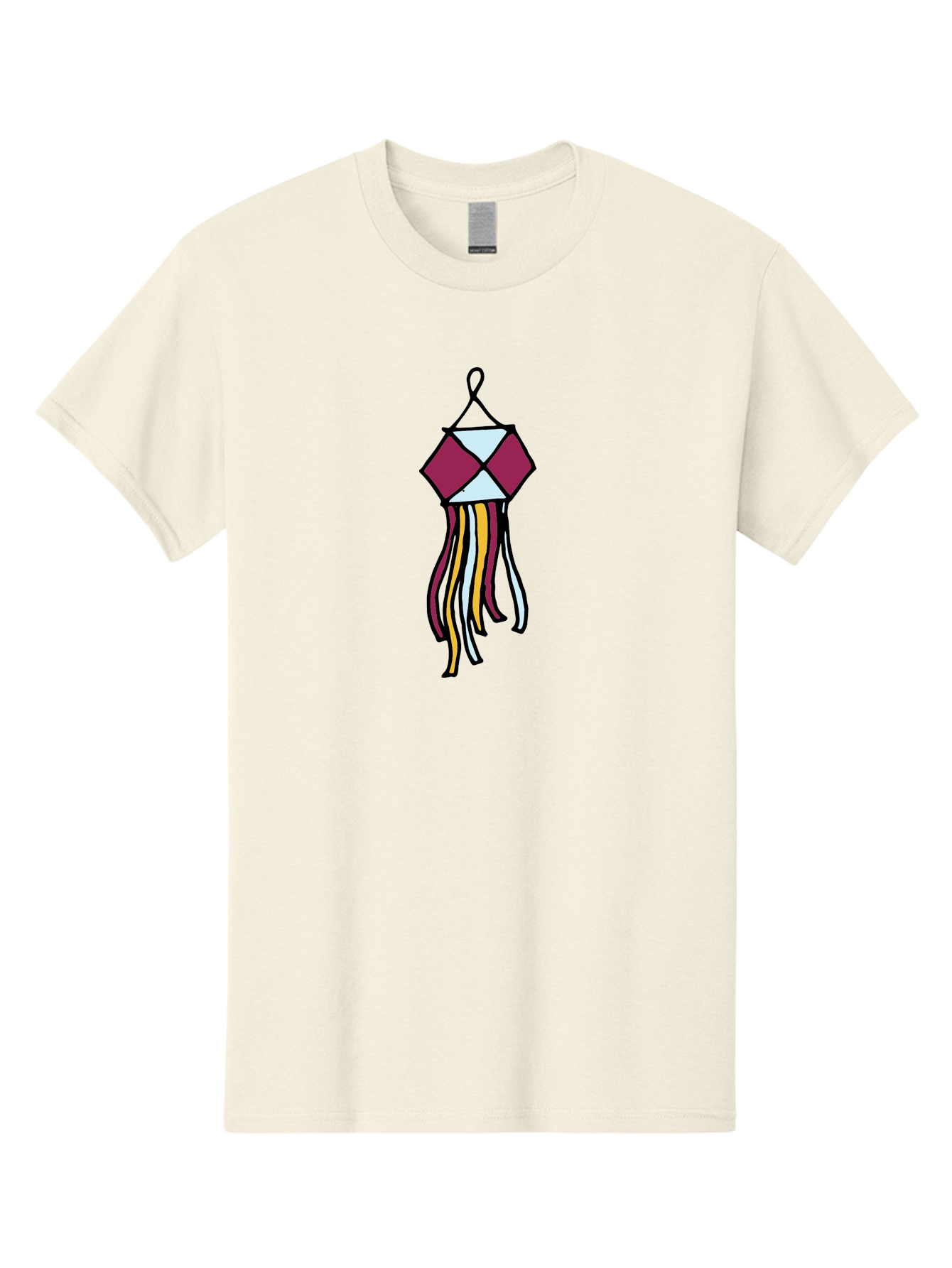 Windchime Men'S Graphic Tee, 100% Cotton, Comfortable Casual Summer Wear, Machine Washable, Hanging Decoration, Wind Chime, Colorful Tassels, Maroon And White, Yellow And White, Decorative Art, Flowing Ribbons, Festive Decor, Celebratory Theme Aab166