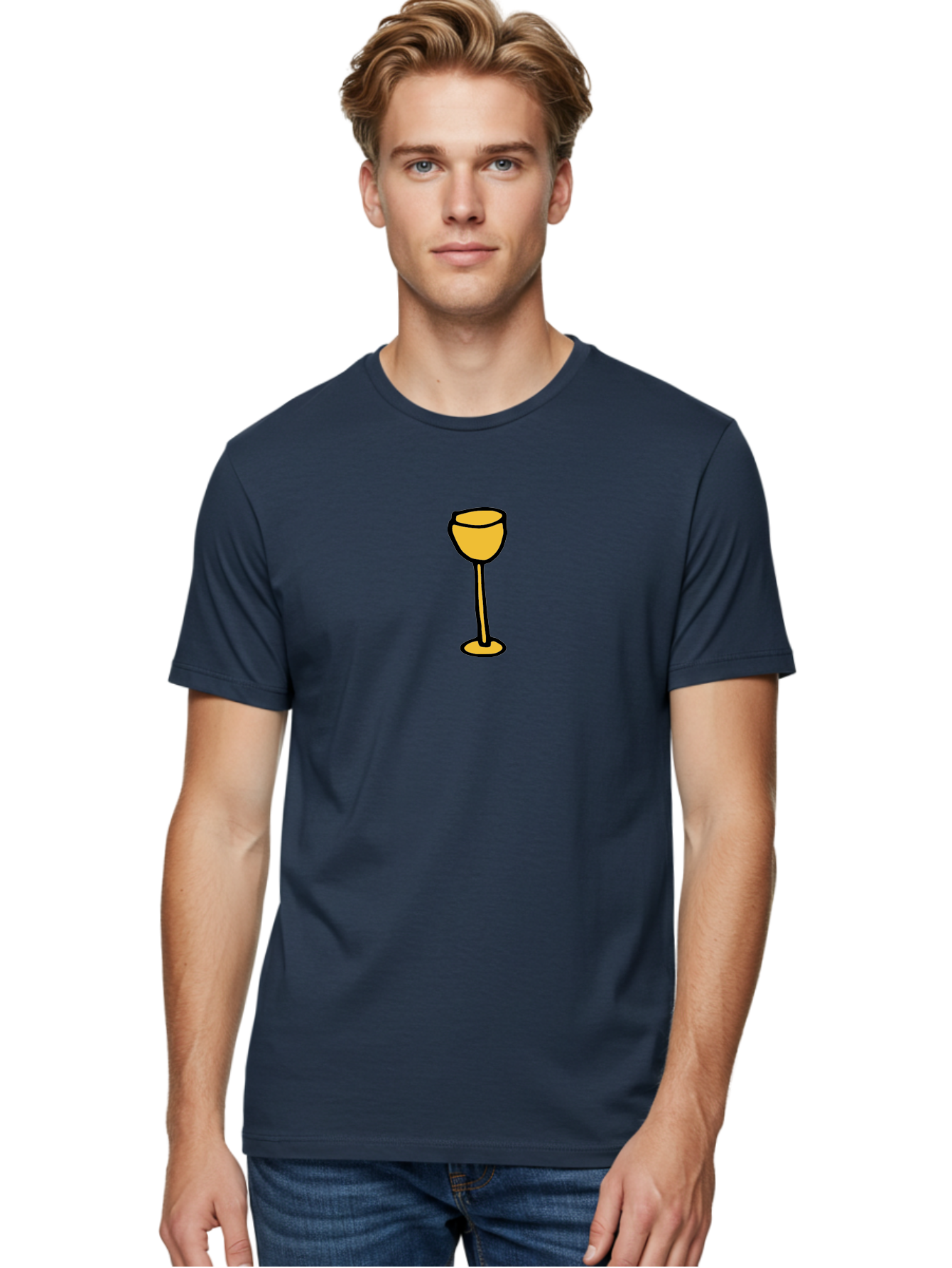Wine-Glass-1 Men'S Graphic Tee, 100% Cotton, Comfortable Casual Summer Wear, Machine Washable, Wine Glass, Glassware, Fine Dining, Luxury, Elegance, Sophistication, Yellow Wine Glass, Cartoon Illustration, Simple Design Aab167