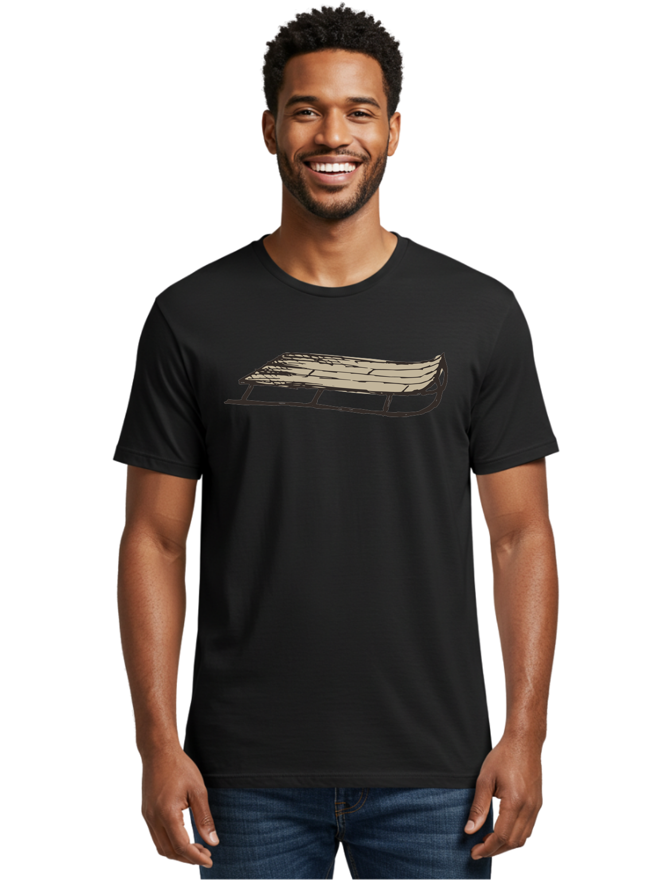 Wooden-Sled Men'S Graphic Tee, 100% Cotton, Comfortable Casual Summer Wear, Machine Washable, Vintage Sled, Wooden Slats, Metal Runners, Winter Fun, Outdoor Play, Cartoon Style, Simple Design, Nostalgic Feel, Retro Illustration, Aab174