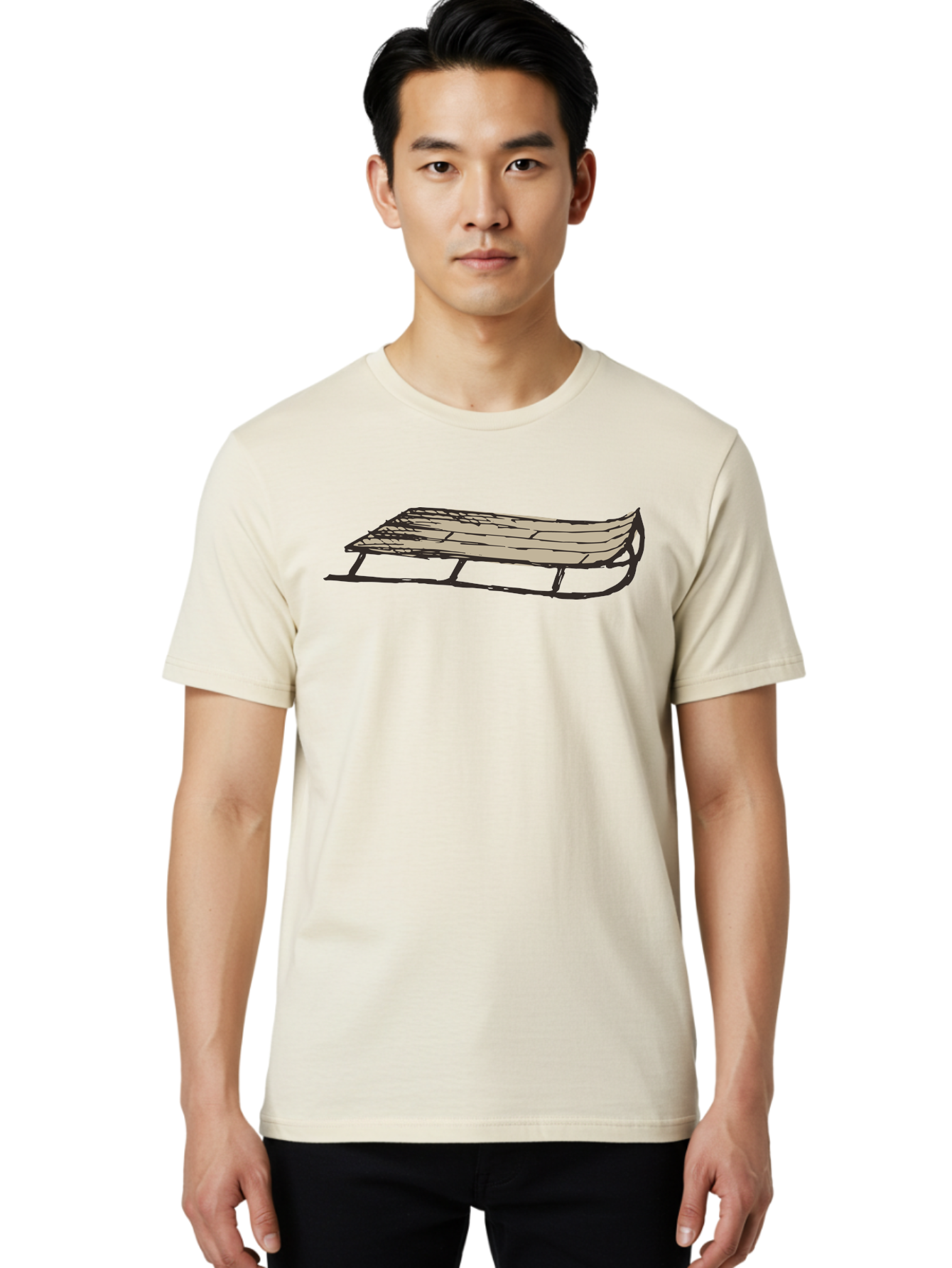 Wooden-Sled Men'S Graphic Tee, 100% Cotton, Comfortable Casual Summer Wear, Machine Washable, Vintage Sled, Wooden Slats, Metal Runners, Winter Fun, Outdoor Play, Cartoon Style, Simple Design, Nostalgic Feel, Retro Illustration, Aab174