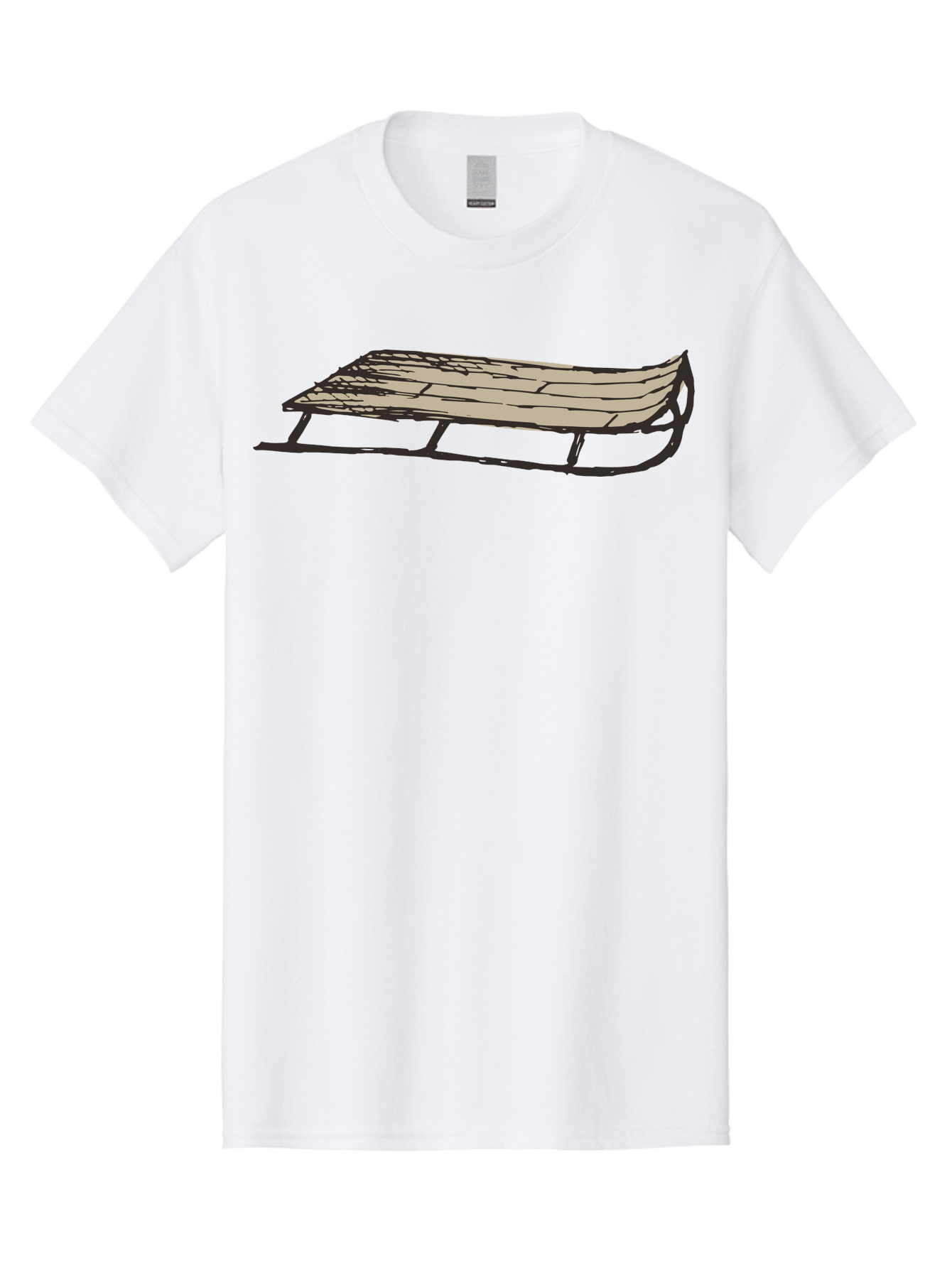 Wooden-Sled Men'S Graphic Tee, 100% Cotton, Comfortable Casual Summer Wear, Machine Washable, Vintage Sled, Wooden Slats, Metal Runners, Winter Fun, Outdoor Play, Cartoon Style, Simple Design, Nostalgic Feel, Retro Illustration, Aab174