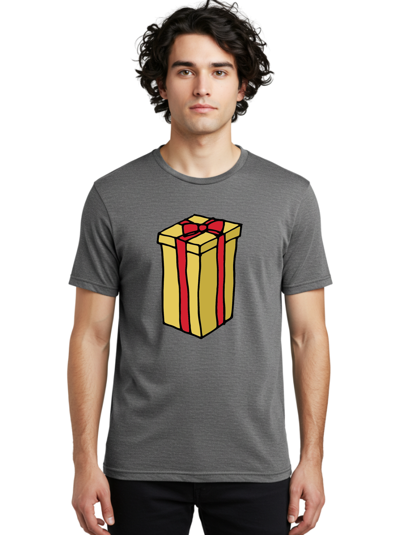 Wrapped-Gift-Box Men'S Graphic Tee, 100% Cotton, Comfortable Casual Summer Wear, Machine Washable, Gift Box, Wrapped Present, Red Ribbon, Gold Wrapping, Present, Gift, Holiday Gift, Birthday Present, Celebration Gift Aab175