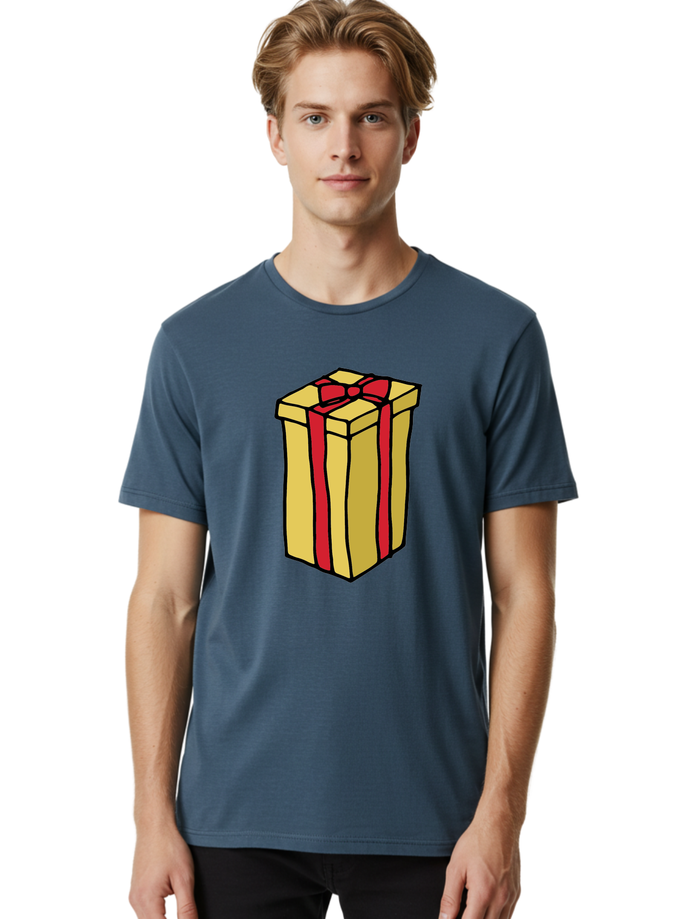 Wrapped-Gift-Box Men'S Graphic Tee, 100% Cotton, Comfortable Casual Summer Wear, Machine Washable, Gift Box, Wrapped Present, Red Ribbon, Gold Wrapping, Present, Gift, Holiday Gift, Birthday Present, Celebration Gift Aab175