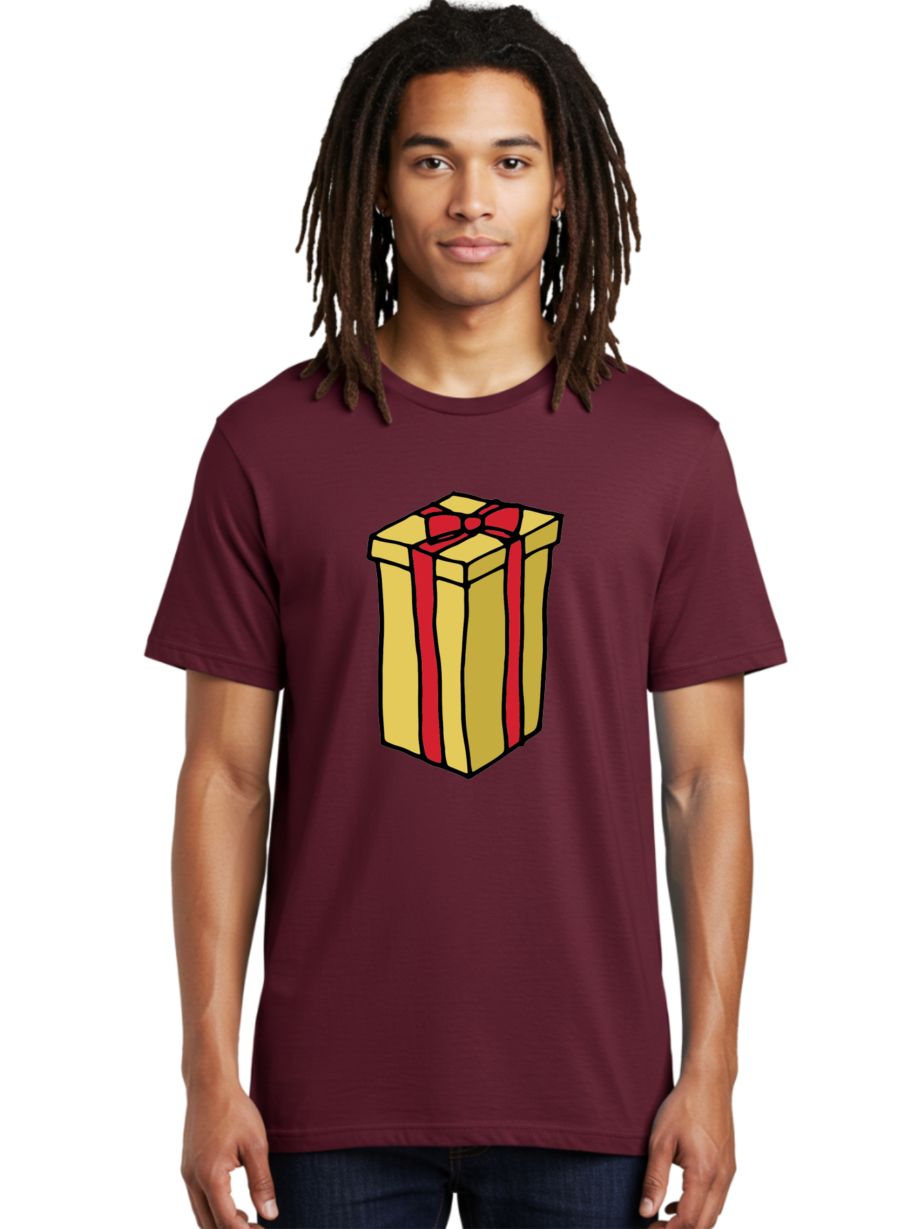 Wrapped-Gift-Box Men'S Graphic Tee, 100% Cotton, Comfortable Casual Summer Wear, Machine Washable, Gift Box, Wrapped Present, Red Ribbon, Gold Wrapping, Present, Gift, Holiday Gift, Birthday Present, Celebration Gift Aab175