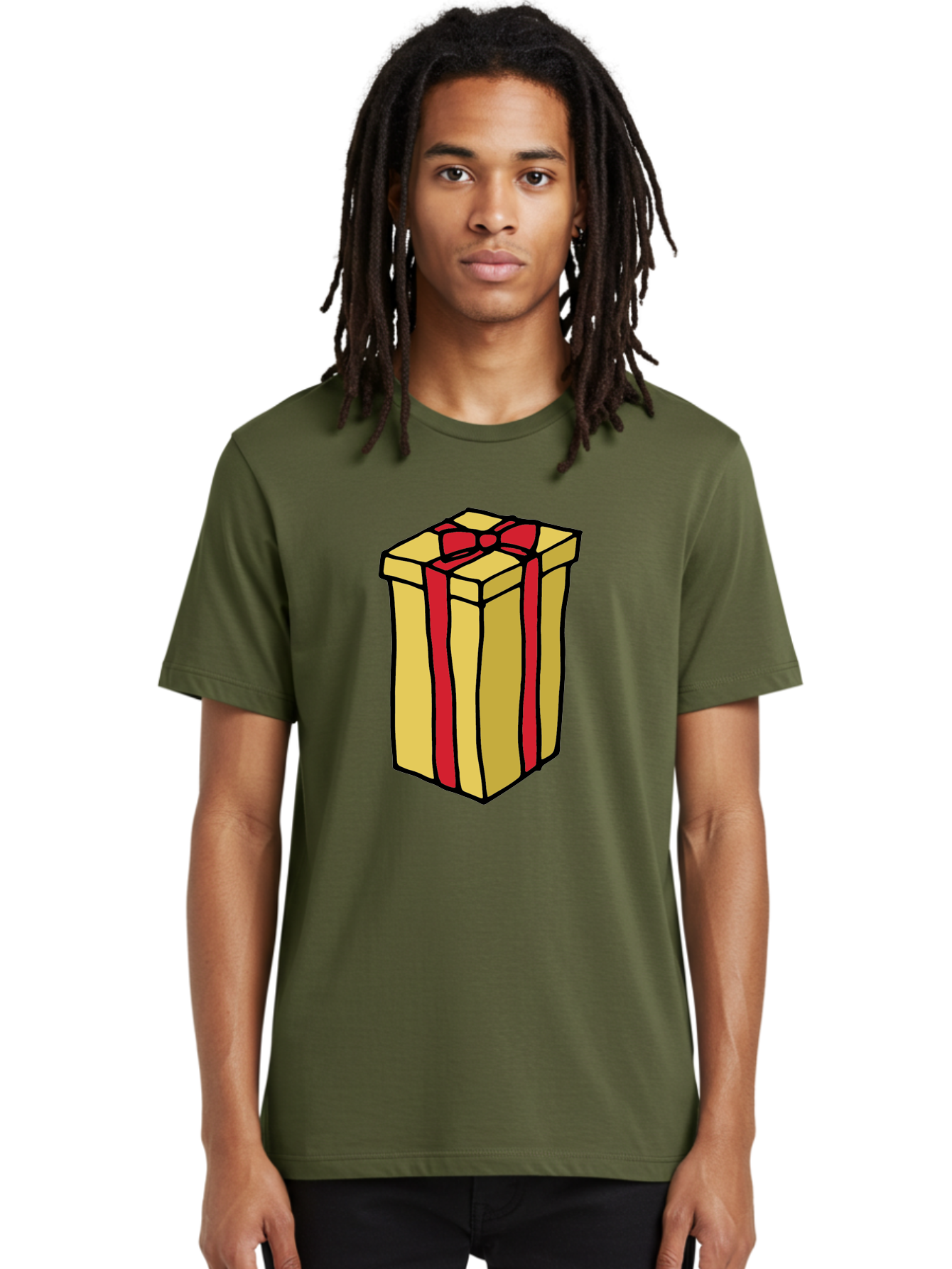 Wrapped-Gift-Box Men'S Graphic Tee, 100% Cotton, Comfortable Casual Summer Wear, Machine Washable, Gift Box, Wrapped Present, Red Ribbon, Gold Wrapping, Present, Gift, Holiday Gift, Birthday Present, Celebration Gift Aab175