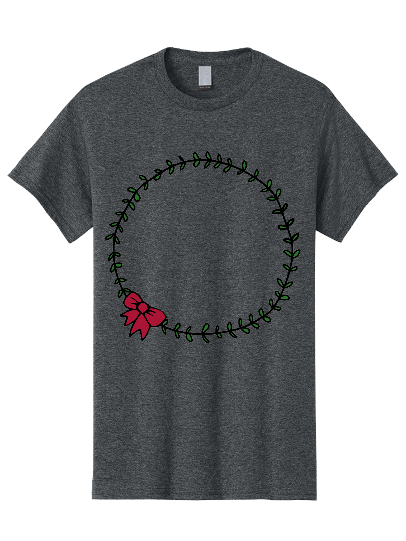 Wreath-With-Bow Men'S Graphic Tee, 100% Cotton, Comfortable Casual Summer Wear, Machine Washable, Floral Wreath, Circular Frame, Red Bow, Black Leaves, Decorative Border, Elegant Design, Minimalist Style, Festive Atmosphere Aab177