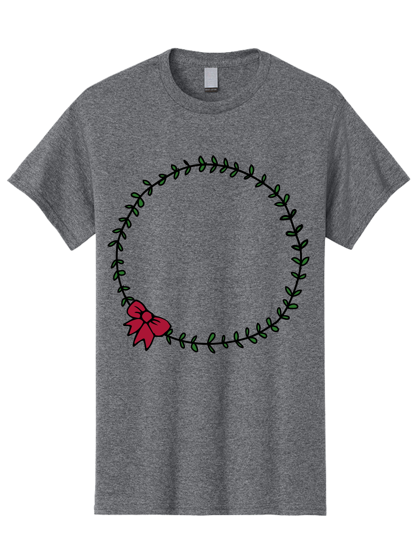 Wreath-With-Bow Men'S Graphic Tee, 100% Cotton, Comfortable Casual Summer Wear, Machine Washable, Floral Wreath, Circular Frame, Red Bow, Black Leaves, Decorative Border, Elegant Design, Minimalist Style, Festive Atmosphere Aab177