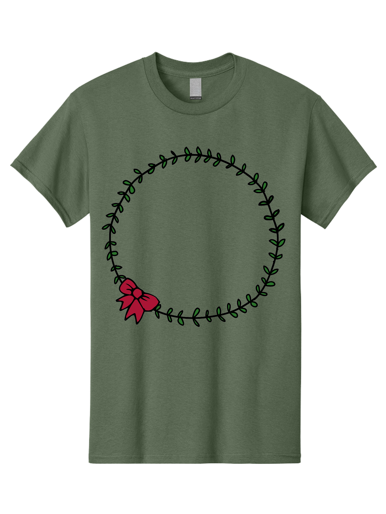 Wreath-With-Bow Men'S Graphic Tee, 100% Cotton, Comfortable Casual Summer Wear, Machine Washable, Floral Wreath, Circular Frame, Red Bow, Black Leaves, Decorative Border, Elegant Design, Minimalist Style, Festive Atmosphere Aab177