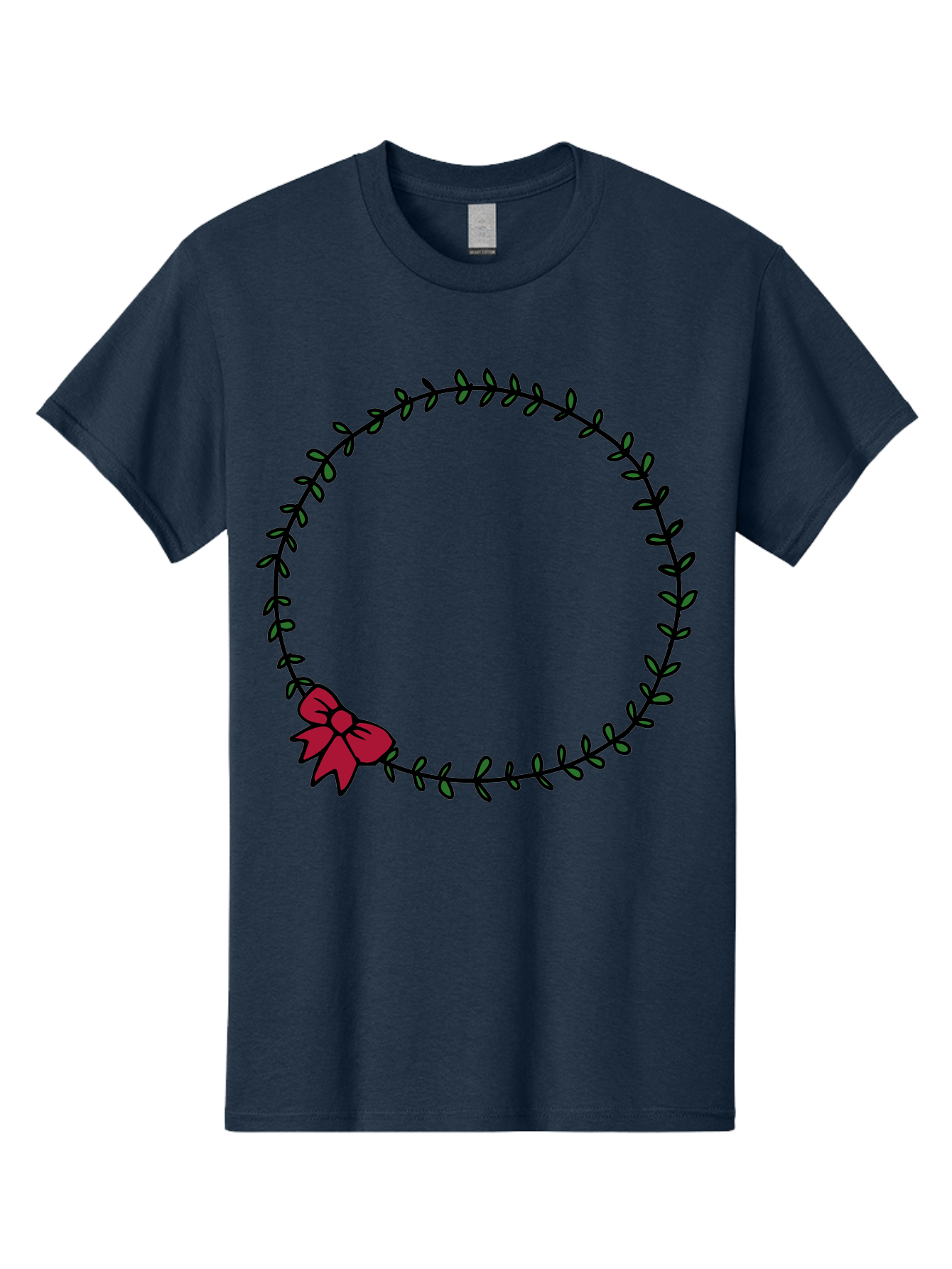 Wreath-With-Bow Men'S Graphic Tee, 100% Cotton, Comfortable Casual Summer Wear, Machine Washable, Floral Wreath, Circular Frame, Red Bow, Black Leaves, Decorative Border, Elegant Design, Minimalist Style, Festive Atmosphere Aab177