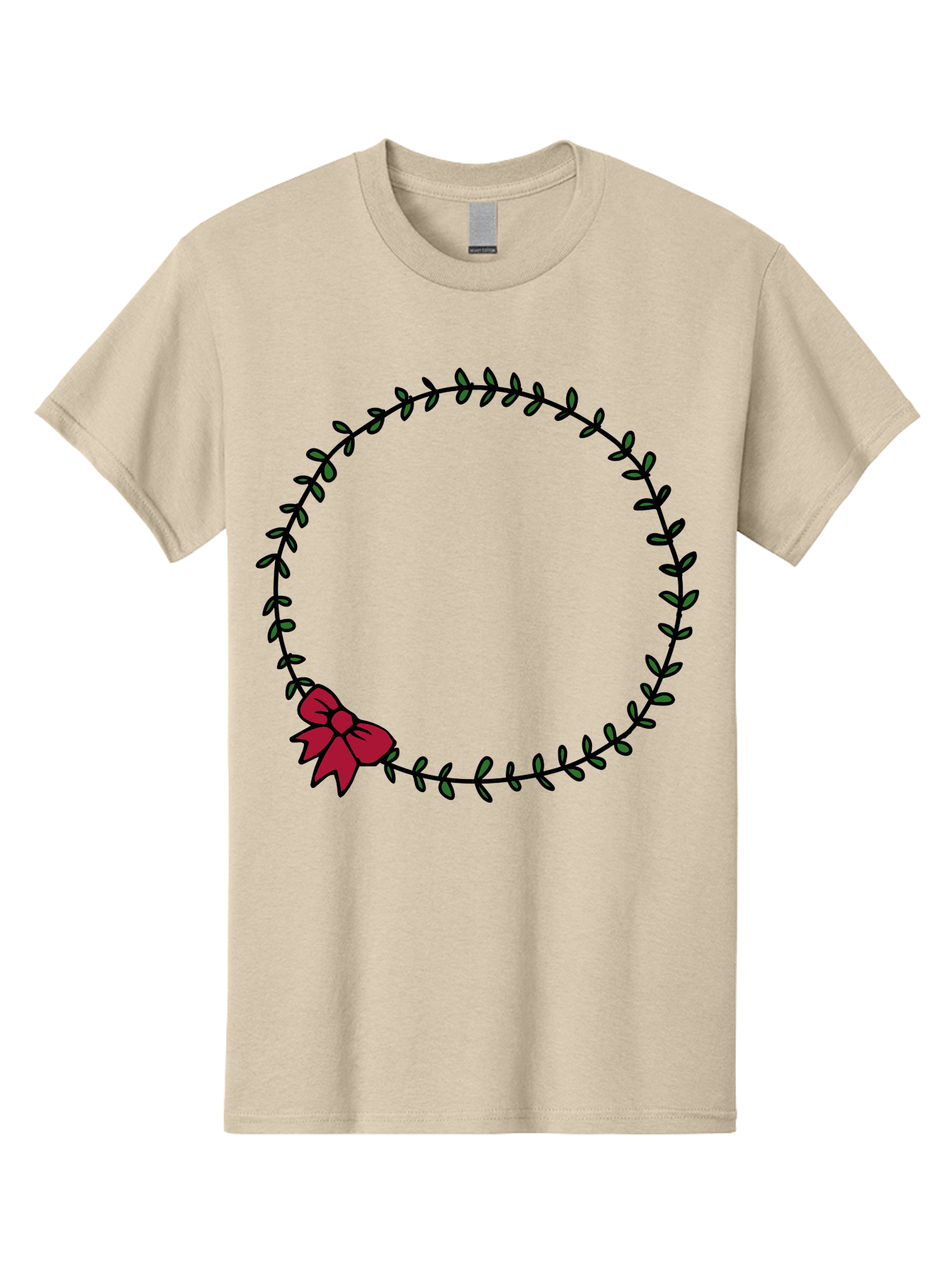Wreath-With-Bow Men'S Graphic Tee, 100% Cotton, Comfortable Casual Summer Wear, Machine Washable, Floral Wreath, Circular Frame, Red Bow, Black Leaves, Decorative Border, Elegant Design, Minimalist Style, Festive Atmosphere Aab177