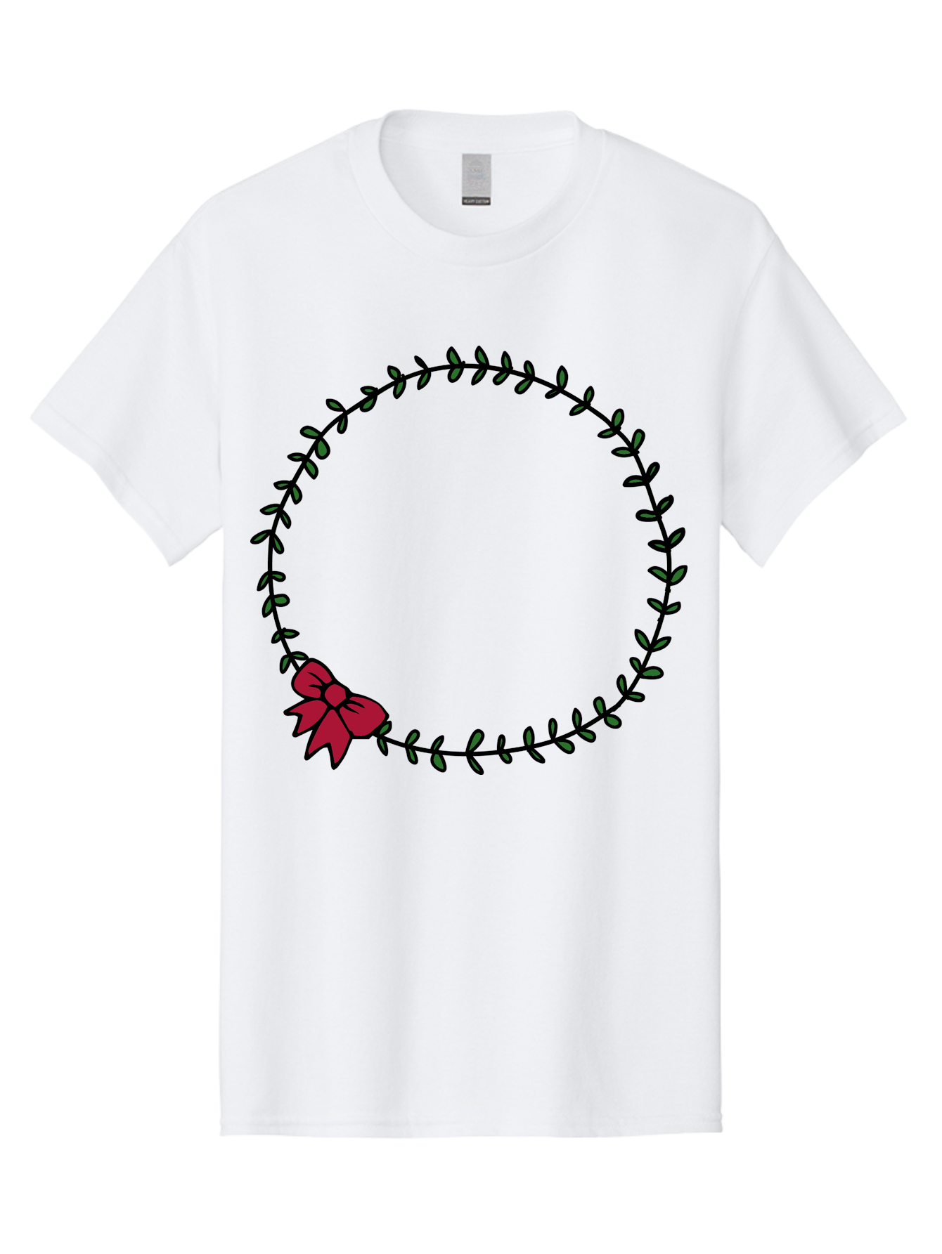 Wreath-With-Bow Men'S Graphic Tee, 100% Cotton, Comfortable Casual Summer Wear, Machine Washable, Floral Wreath, Circular Frame, Red Bow, Black Leaves, Decorative Border, Elegant Design, Minimalist Style, Festive Atmosphere Aab177