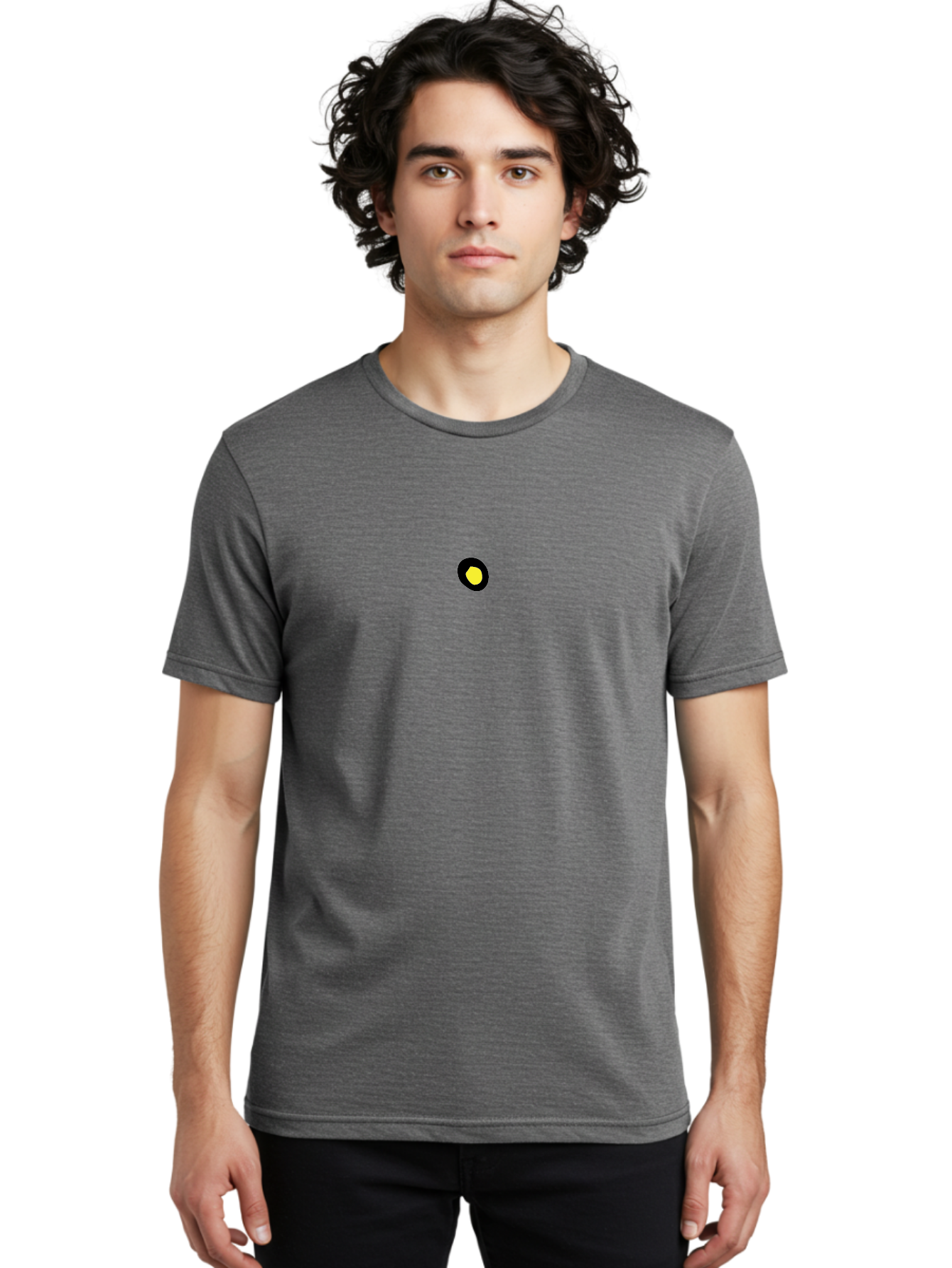 Yellow-Dot Men'S Graphic Tee, 100% Cotton, Comfortable Casual Summer Wear, Machine Washable, Simple Graphics, Black Circle, Yellow Dot, Modern Design, Minimalist Art, Abstract Shapes, Geometric Patterns, Yellow And Black Colors Aab181
