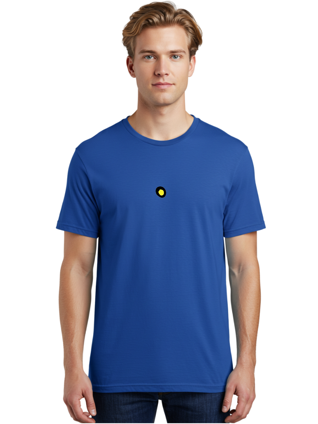 Yellow-Dot Men'S Graphic Tee, 100% Cotton, Comfortable Casual Summer Wear, Machine Washable, Simple Graphics, Black Circle, Yellow Dot, Modern Design, Minimalist Art, Abstract Shapes, Geometric Patterns, Yellow And Black Colors Aab181