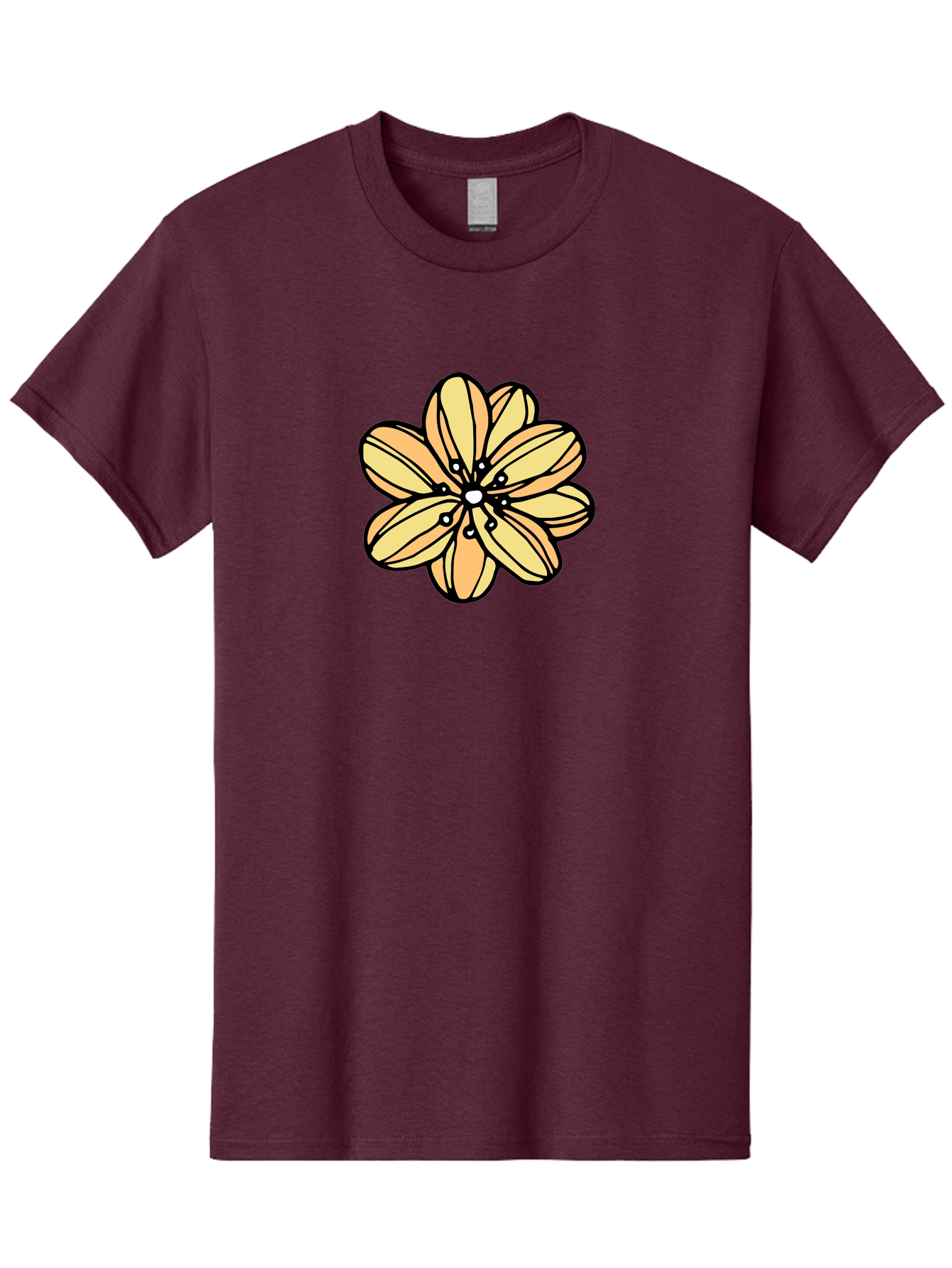 Yellow-Flower Men'S Graphic Tee, 100% Cotton, Comfortable Casual Summer Wear, Machine Washable, Cartoon Flower, Yellow Petals, Simple Design, Black Outline, Floral Illustration, Digital Art, Minimalist Style Aab182