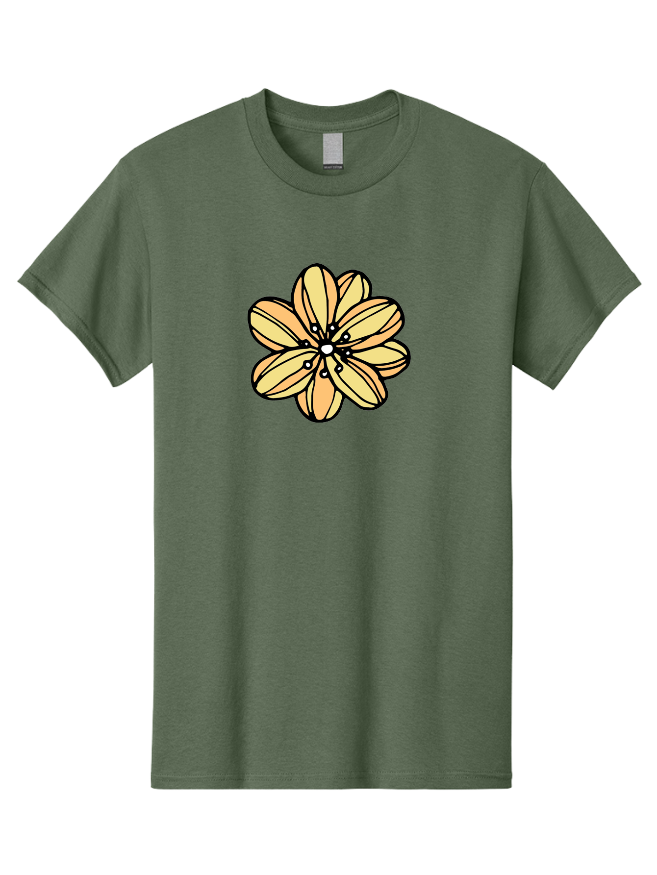 Yellow-Flower Men'S Graphic Tee, 100% Cotton, Comfortable Casual Summer Wear, Machine Washable, Cartoon Flower, Yellow Petals, Simple Design, Black Outline, Floral Illustration, Digital Art, Minimalist Style Aab182