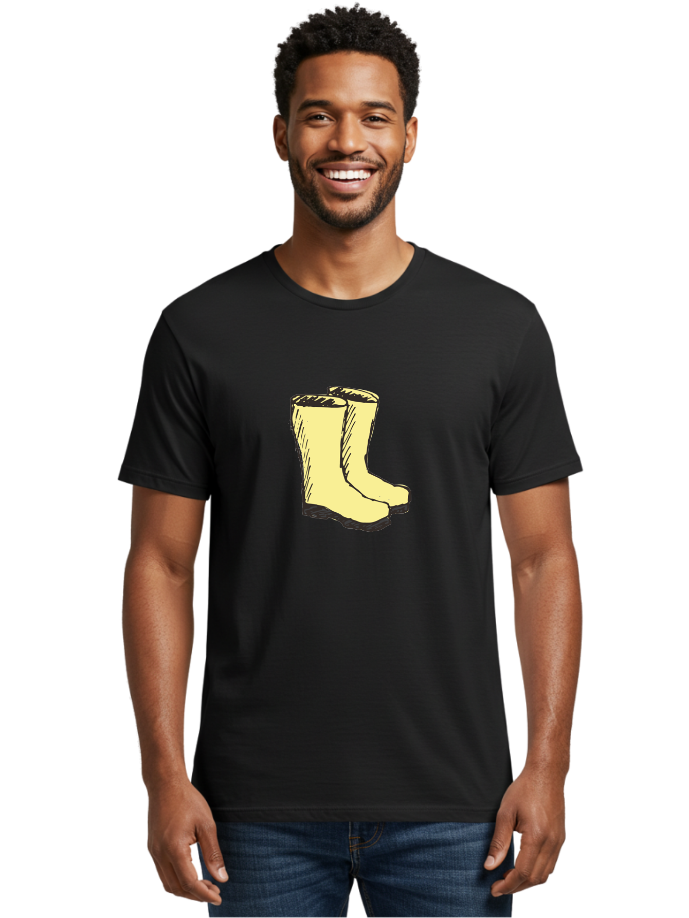 Yellow-Rain-Boots Men'S Graphic Tee, 100% Cotton, Comfortable Casual Summer Wear, Machine Washable, Yellow Rain Boots, Waterproof Footwear, Outdoor Gear, Rubber Boots, Hiking Boots, Fashion Boots, Rugged Style, Casual Wear, Outdoor Activities Aab183