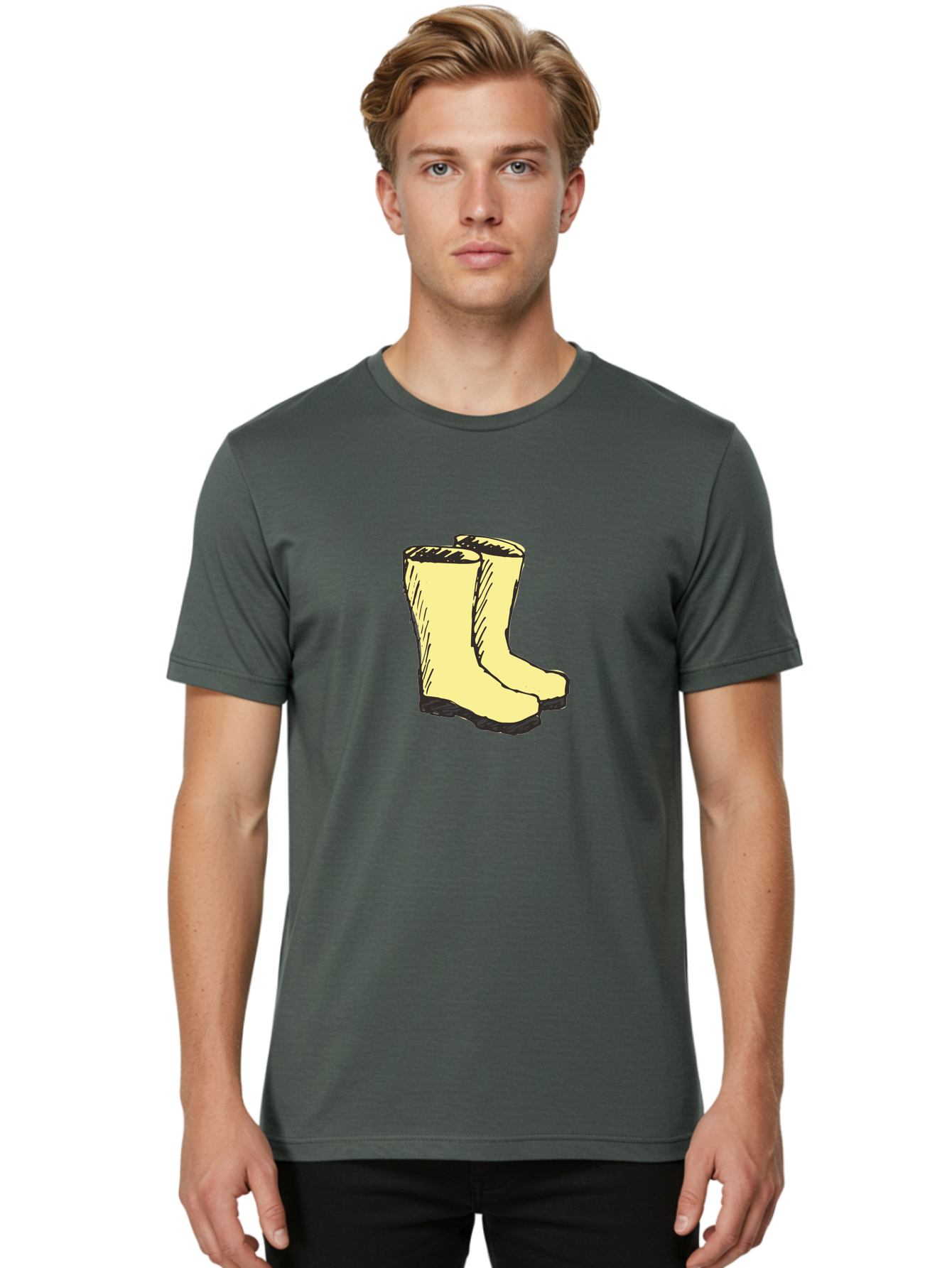 Yellow-Rain-Boots Men'S Graphic Tee, 100% Cotton, Comfortable Casual Summer Wear, Machine Washable, Yellow Rain Boots, Waterproof Footwear, Outdoor Gear, Rubber Boots, Hiking Boots, Fashion Boots, Rugged Style, Casual Wear, Outdoor Activities Aab183