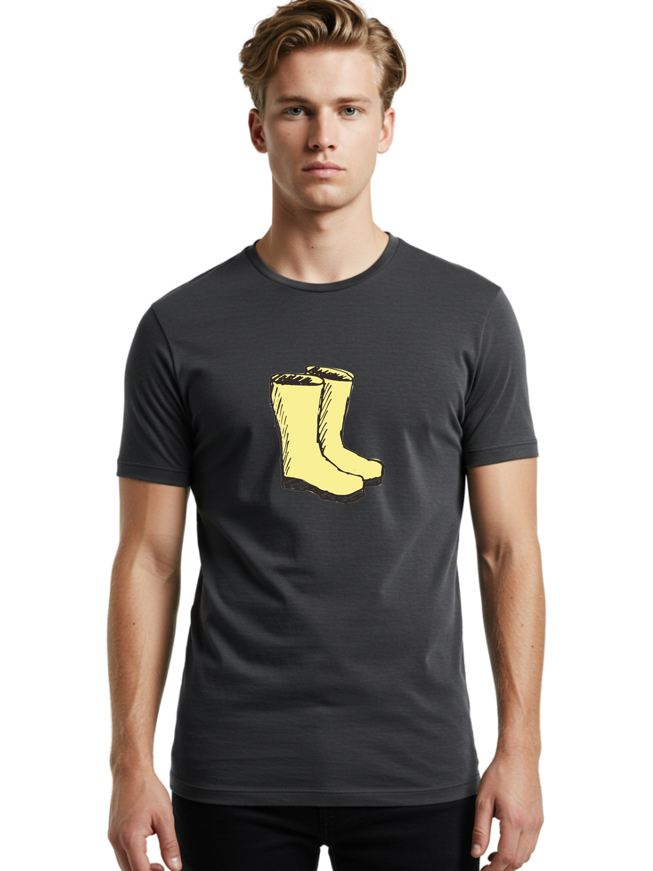 Yellow-Rain-Boots Men'S Graphic Tee, 100% Cotton, Comfortable Casual Summer Wear, Machine Washable, Yellow Rain Boots, Waterproof Footwear, Outdoor Gear, Rubber Boots, Hiking Boots, Fashion Boots, Rugged Style, Casual Wear, Outdoor Activities Aab183