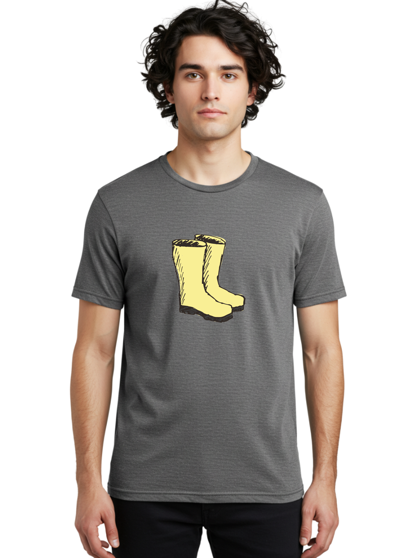 Yellow-Rain-Boots Men'S Graphic Tee, 100% Cotton, Comfortable Casual Summer Wear, Machine Washable, Yellow Rain Boots, Waterproof Footwear, Outdoor Gear, Rubber Boots, Hiking Boots, Fashion Boots, Rugged Style, Casual Wear, Outdoor Activities Aab183