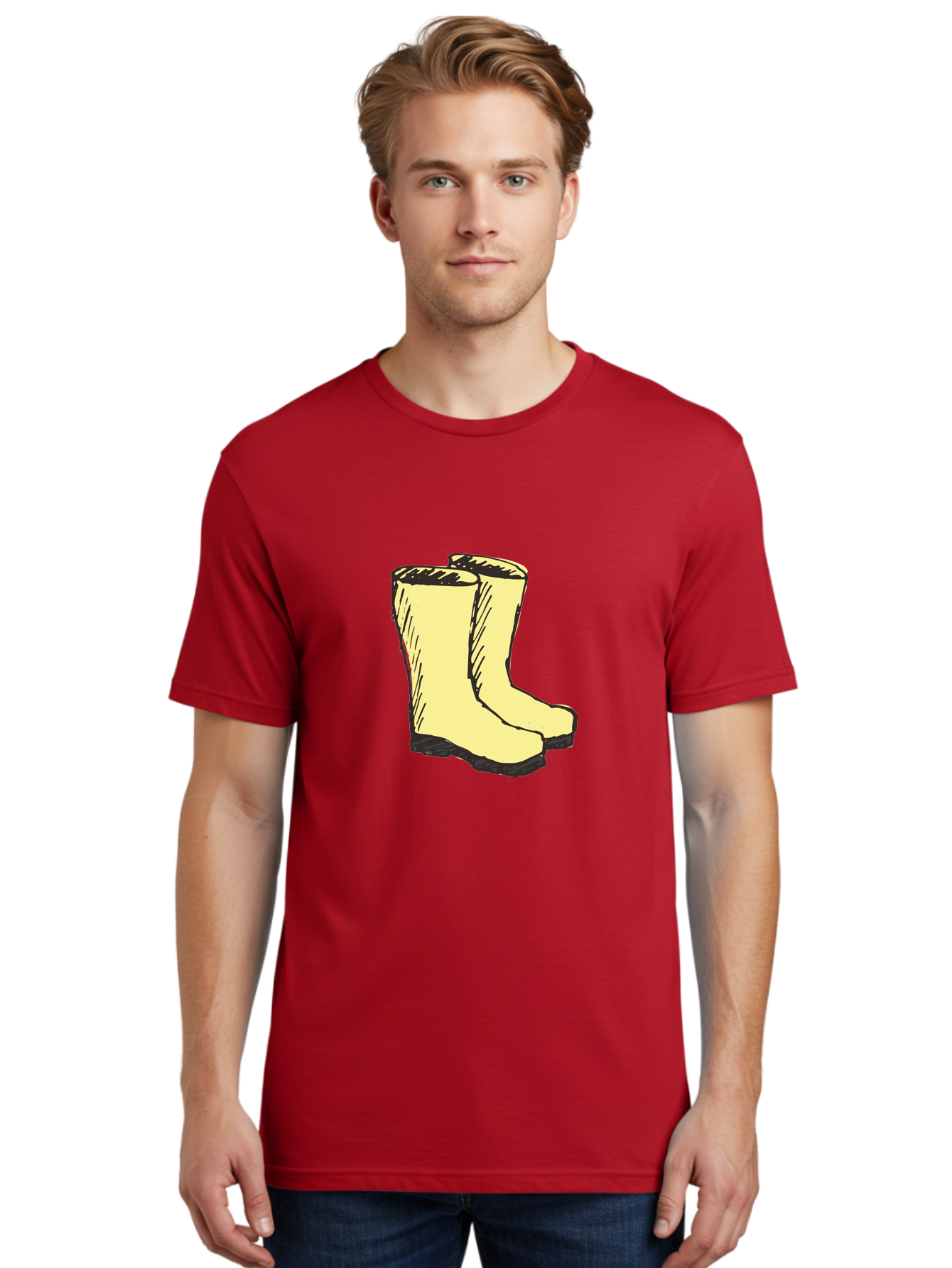 Yellow-Rain-Boots Men'S Graphic Tee, 100% Cotton, Comfortable Casual Summer Wear, Machine Washable, Yellow Rain Boots, Waterproof Footwear, Outdoor Gear, Rubber Boots, Hiking Boots, Fashion Boots, Rugged Style, Casual Wear, Outdoor Activities Aab183