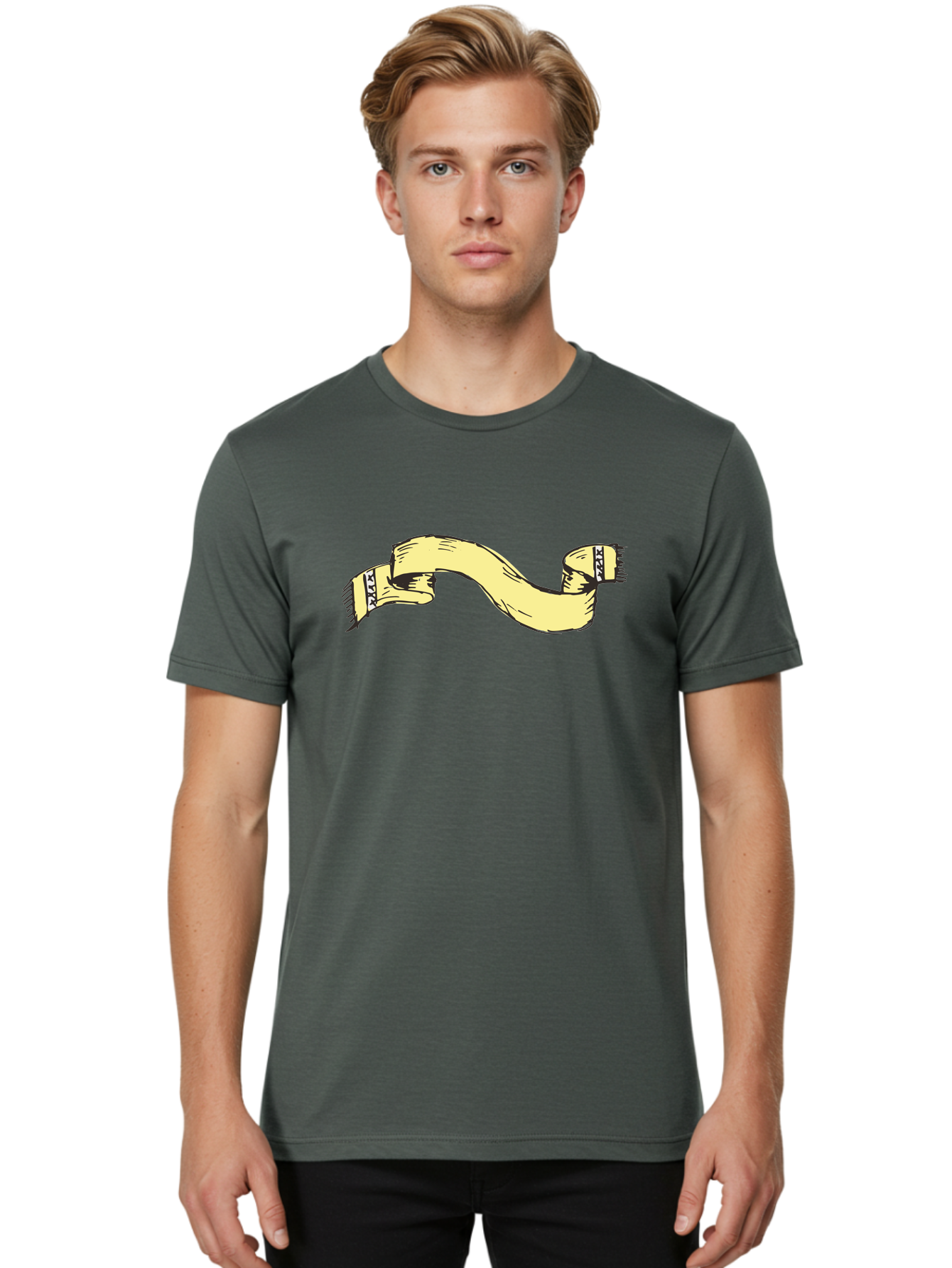 Yellow-Ribbon Men'S Graphic Tee, 100% Cotton, Comfortable Casual Summer Wear, Machine Washable, Parallax Banner, Ribbon Decoration, Vintage Design, Hand-Drawn Illustration, Scroll Element, Banner Template, Retro Style, Decorative Ribbon Aab184