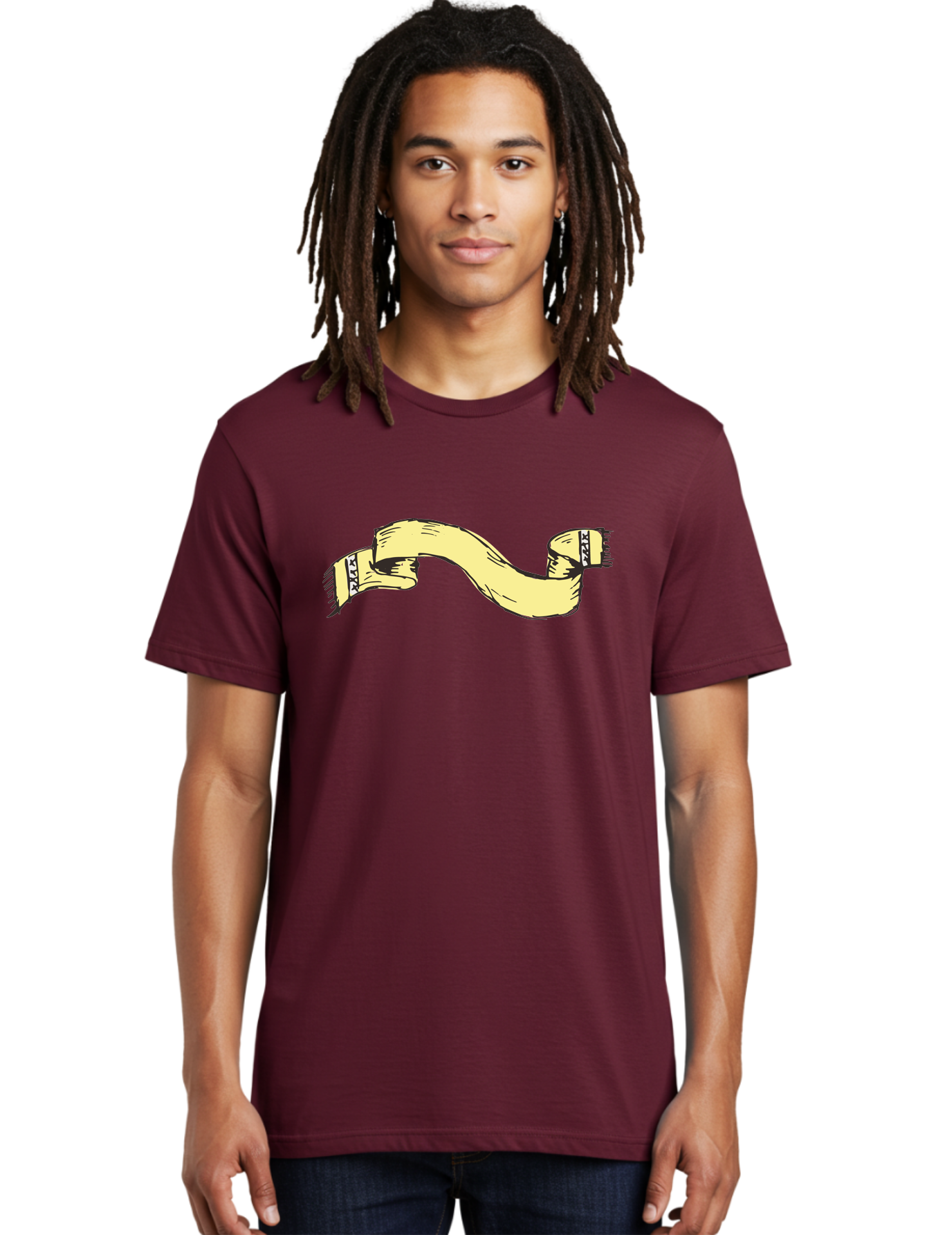 Yellow-Ribbon Men'S Graphic Tee, 100% Cotton, Comfortable Casual Summer Wear, Machine Washable, Parallax Banner, Ribbon Decoration, Vintage Design, Hand-Drawn Illustration, Scroll Element, Banner Template, Retro Style, Decorative Ribbon Aab184