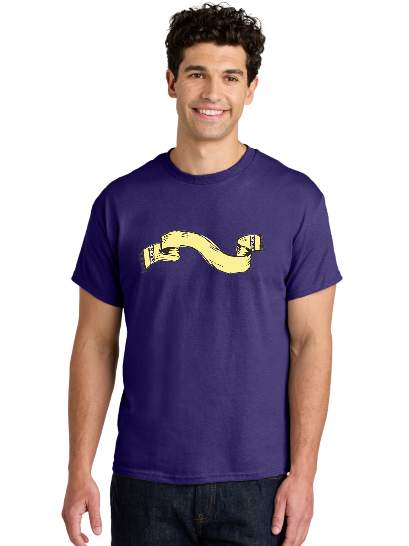 Yellow-Ribbon Men'S Graphic Tee, 100% Cotton, Comfortable Casual Summer Wear, Machine Washable, Parallax Banner, Ribbon Decoration, Vintage Design, Hand-Drawn Illustration, Scroll Element, Banner Template, Retro Style, Decorative Ribbon Aab184