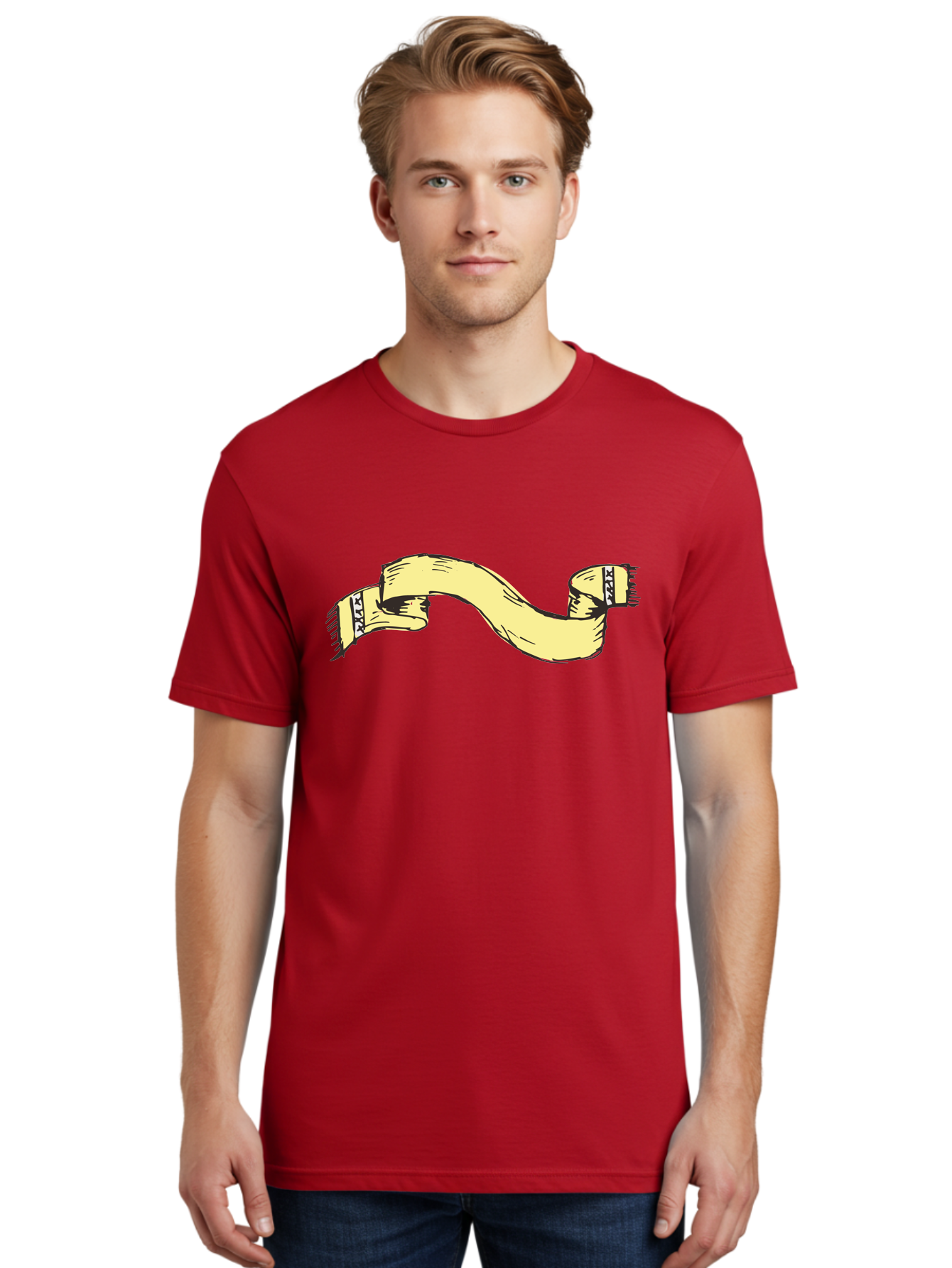 Yellow-Ribbon Men'S Graphic Tee, 100% Cotton, Comfortable Casual Summer Wear, Machine Washable, Parallax Banner, Ribbon Decoration, Vintage Design, Hand-Drawn Illustration, Scroll Element, Banner Template, Retro Style, Decorative Ribbon Aab184