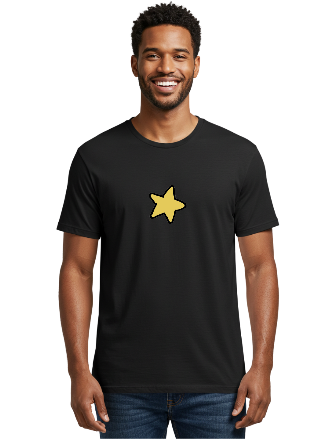 Yellow-Star-1 Men'S Graphic Tee, 100% Cotton, Comfortable Casual Summer Wear, Machine Washable, Yellow Star, Five-Pointed Star, Cartoon Star, Simple Design, Minimalist Artwork, Symbolic Icon, Celestial Body, Hand-Drawn Illustration Aab185