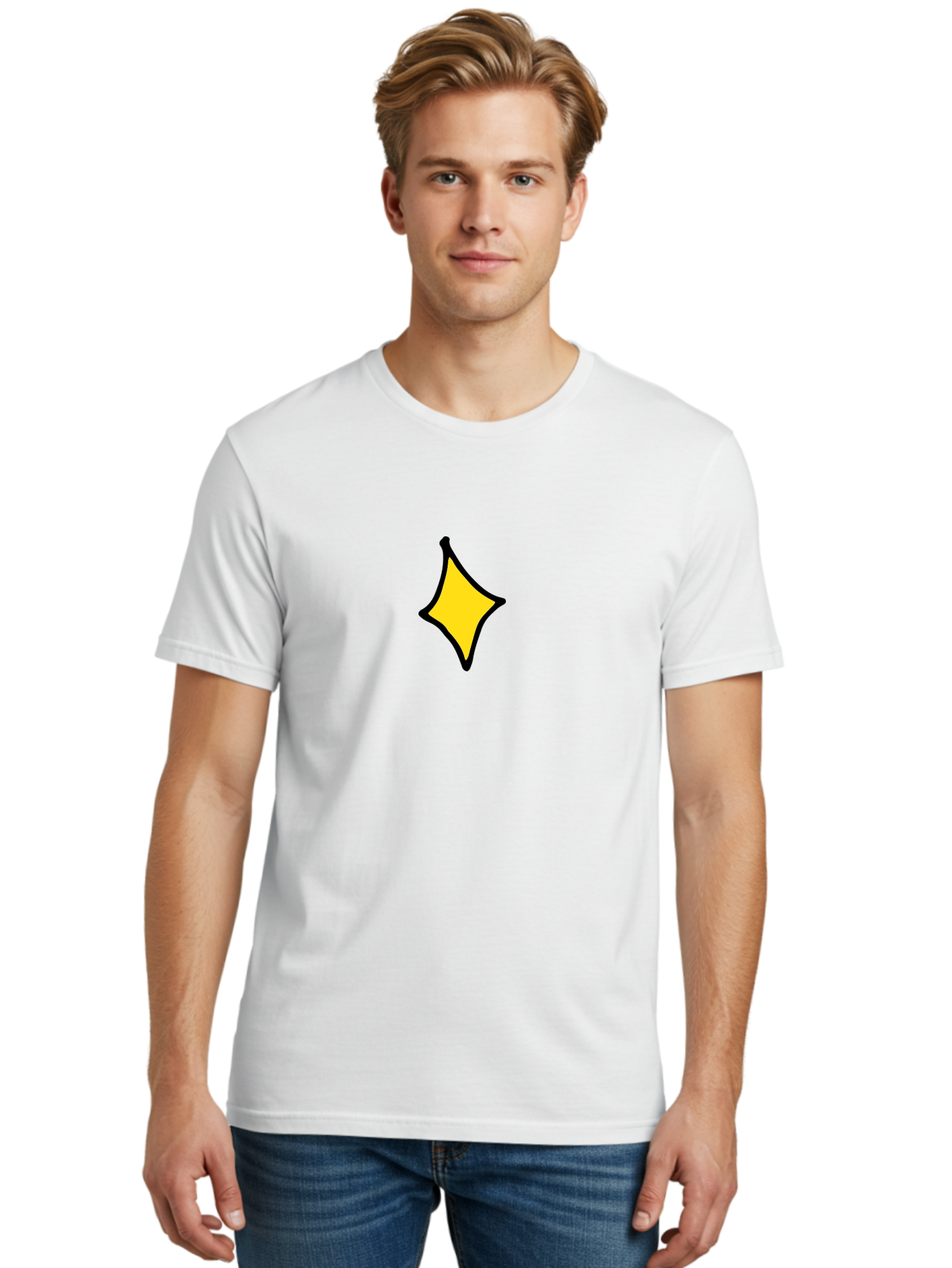 Yellow-Star-2 Men'S Graphic Tee, 100% Cotton, Comfortable Casual Summer Wear, Machine Washable, Yellow Star, Abstract Shape, Graphic Design, Minimalist Art, Simple Icon, Cartoon Style, Whimsical Symbol, Digital Illustration, Modern Graphic Aab186